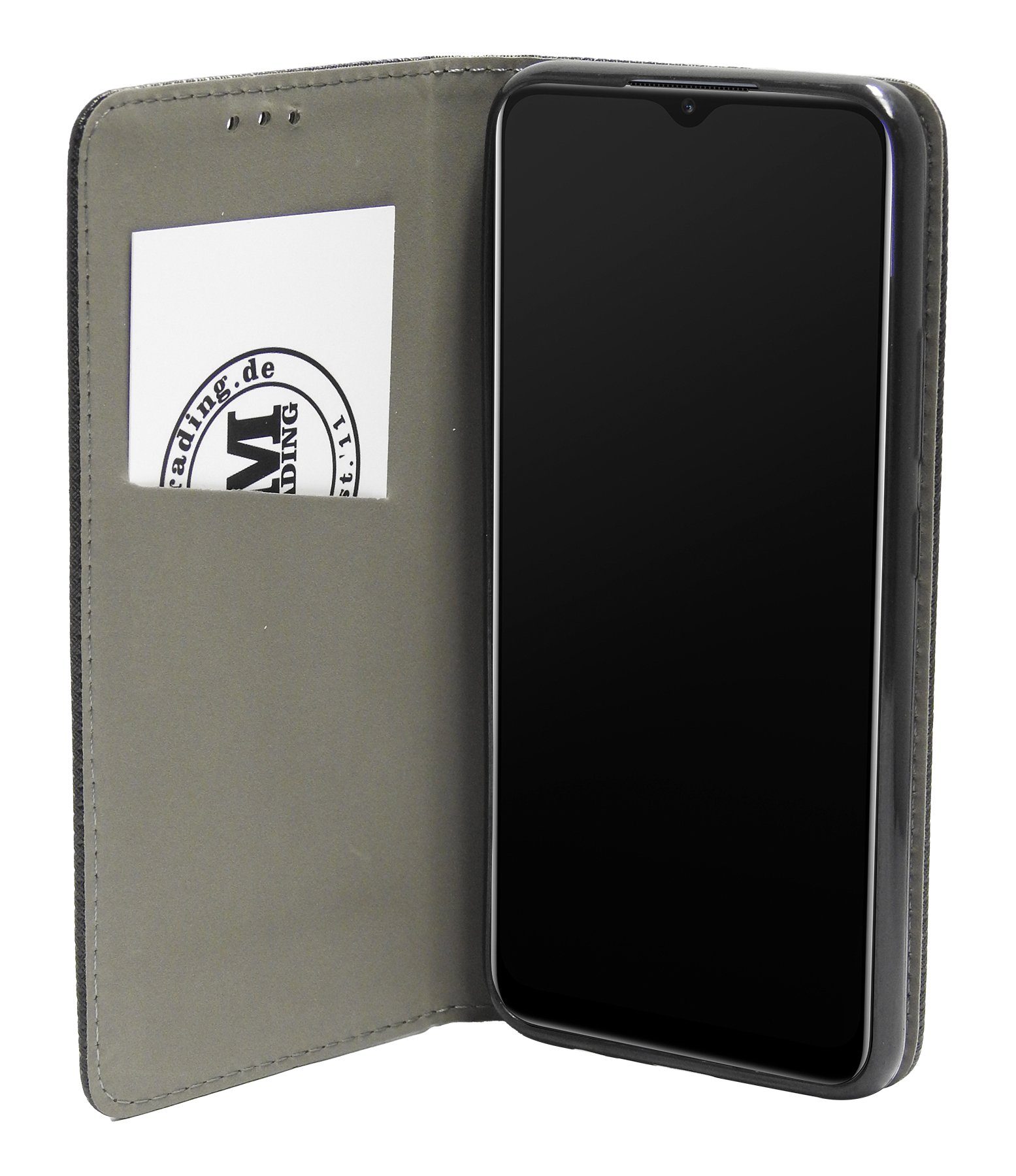 cofi1453 Handyhülle Buch Tasche "Smart" für Realme C25Y Schwarz 6,5 Zoll, Kunstleder Schutzhülle Handy Wallet Case Cover mit Kartenfächern, Stan