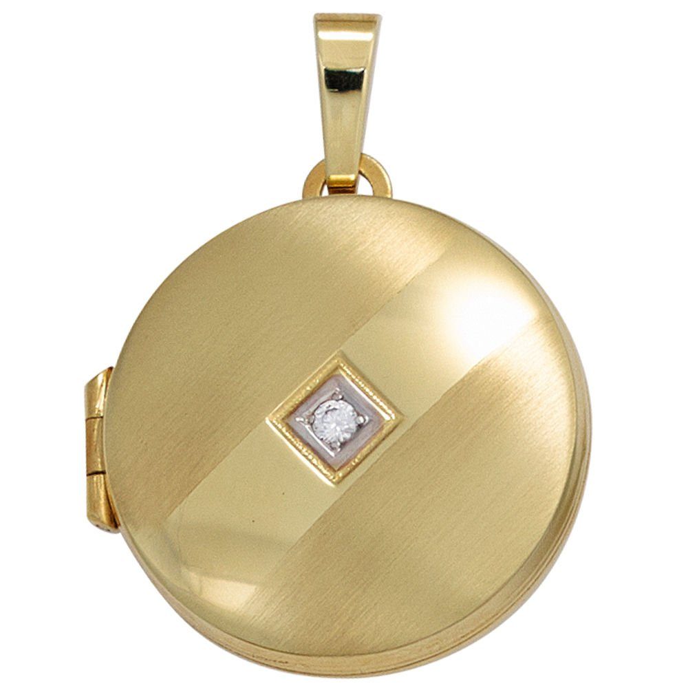 Schmuck Krone Kettenanhänger Medaillon Anhänger zum Gold Öffnen weiß Amulett, 333 Zirkonia Gold 333 Gelbgold rund aus