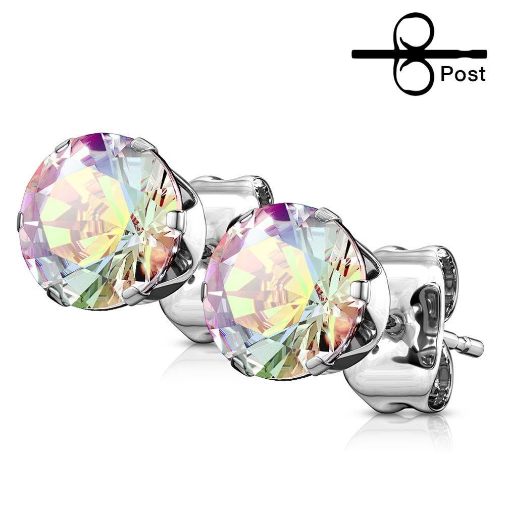 BUNGSA Ohrring-Set Ohrstecker Aurora Borealis Kristall Silber aus Edelstahl Unisex (1 Paar (2 Stück), 2-tlg), Ohrschmuck Ohrringe