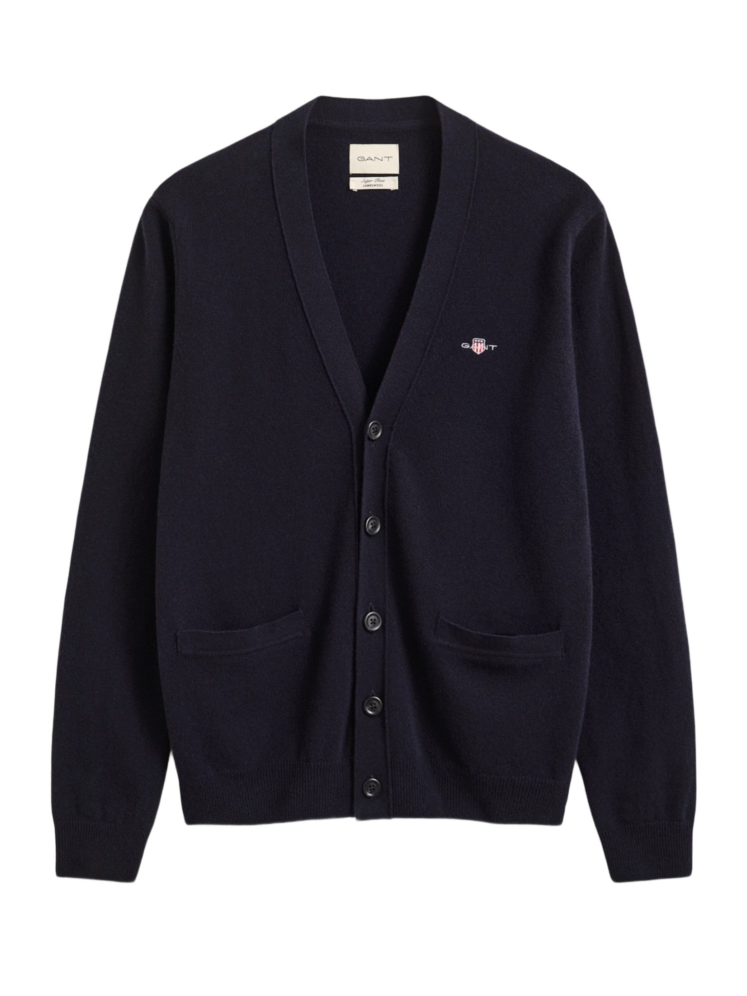 Gant Strickjacke blau,Casual,Wolle,Unifarben,V-Ausschnitt,Langarm,Regular Fit