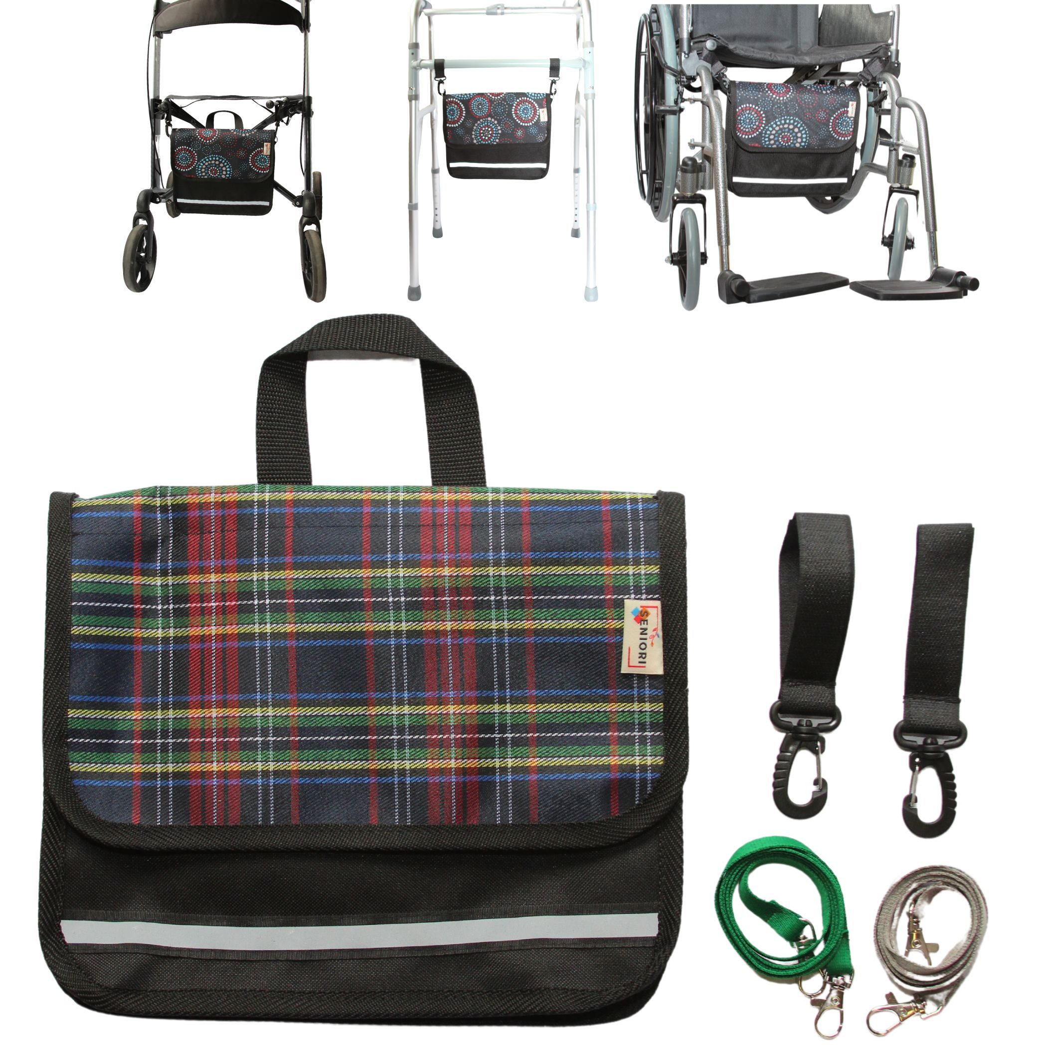 Seniori Aufbewahrungstasche multifunktionale Tasche für Rollstühle UNTER DEM SITZ Rollstuhltasche, 7U - Tartan