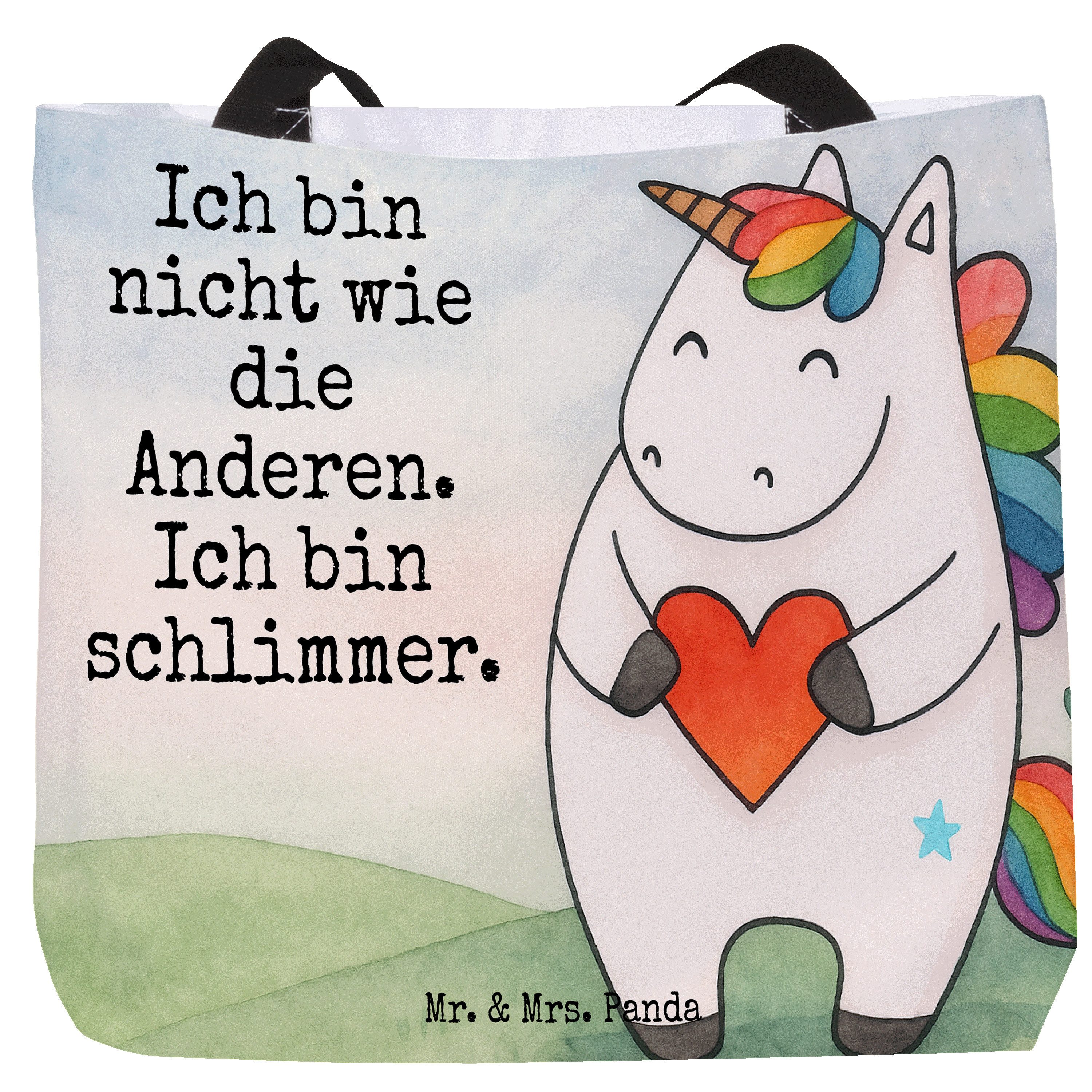 Shopper Einhorn Herz Design, Schultasche, Weiß, Tote Bag, Einhörner, Tasche