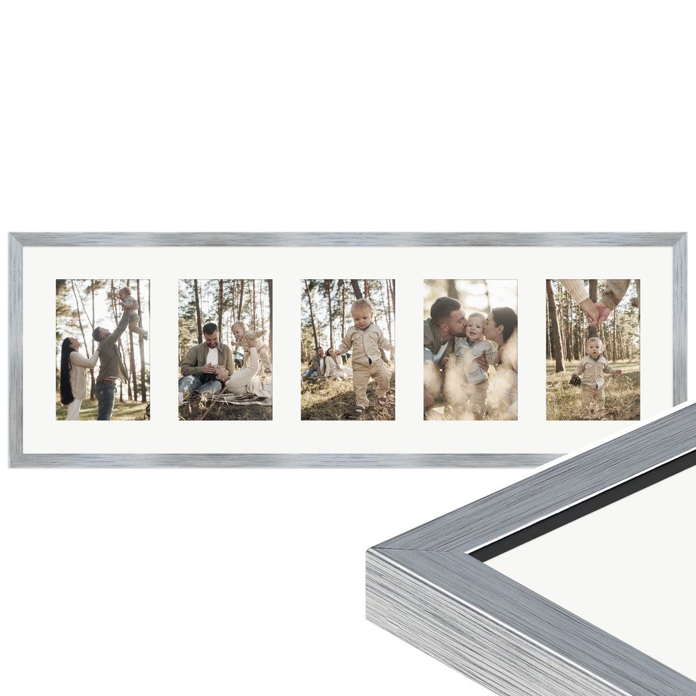 WANDStyle Galerierahmen G950 23x70 cm, für 5 Bilder, im Format 10x15 cm, aus Massivholz in der Farbe Silber