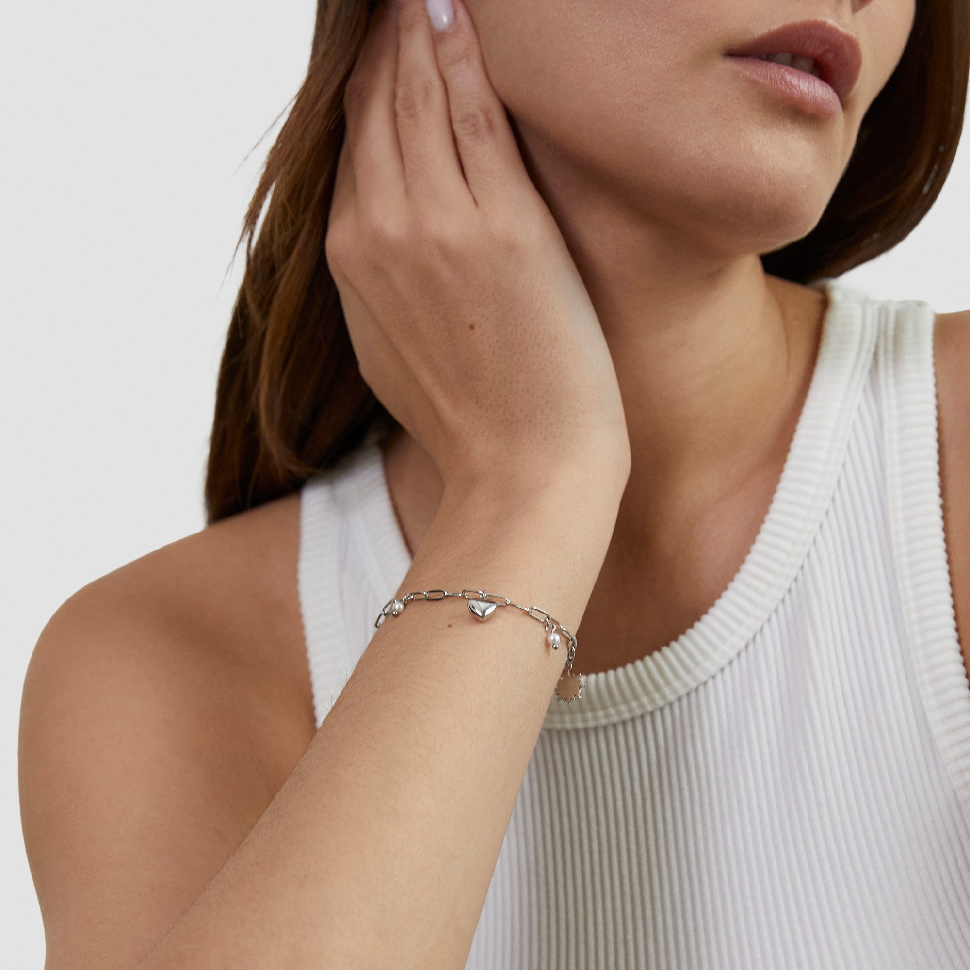 s.Oliver Armband Summer Charms, Muschel-Optik, Herz, Sonne, mit Zirkonia (synth) - mit Perle (imitiert)