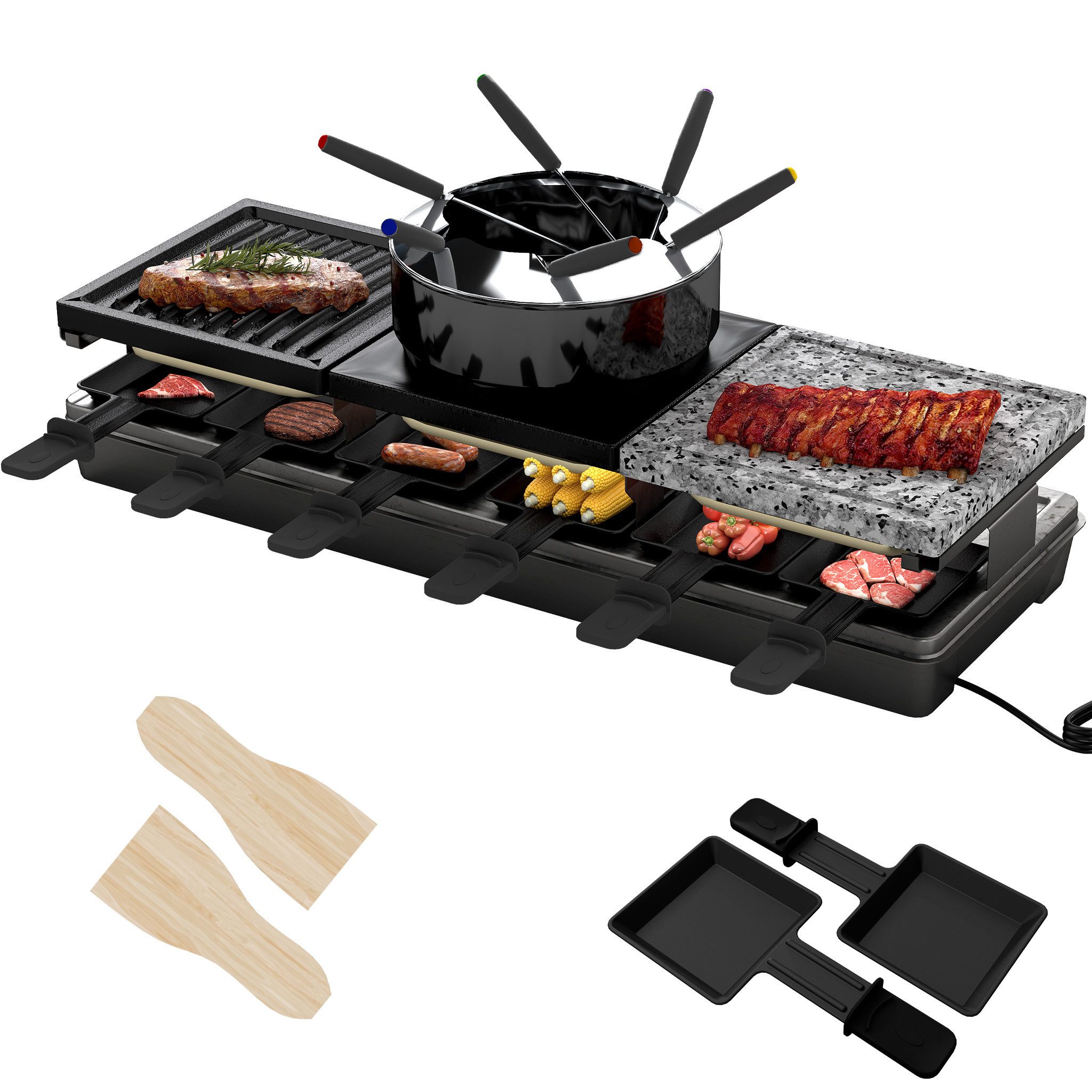 FIVMEN Raclette Grill Tischgrill Elektrisch Antihaftbeschichteter Grillplatte