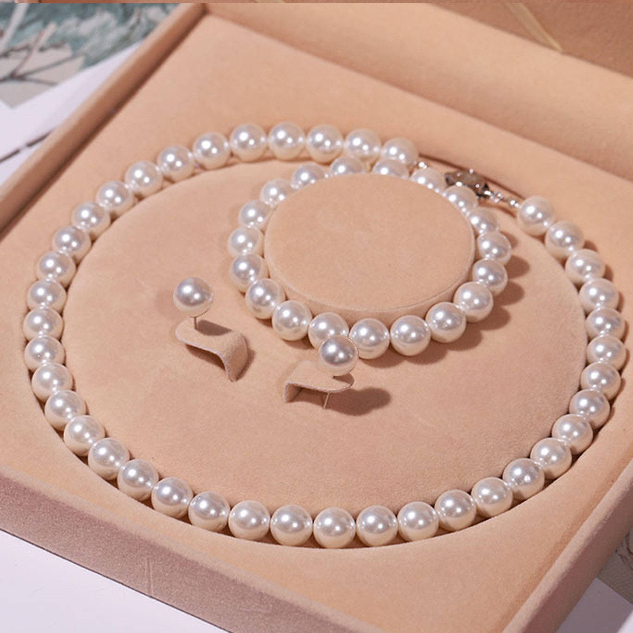 Luckice Perlenketten-Set 4/5mm, 7/8mm, 9/10mm, Perlenketten-Set Sterling Silber Perlenkette (halskette silber 925, Choker Perle Halskette Set für Frauen Mädchen Dekorationen), Halskette, Armband, Ohrringe Set,Weihnachtsgeschenk,Neujahrsgeschenk