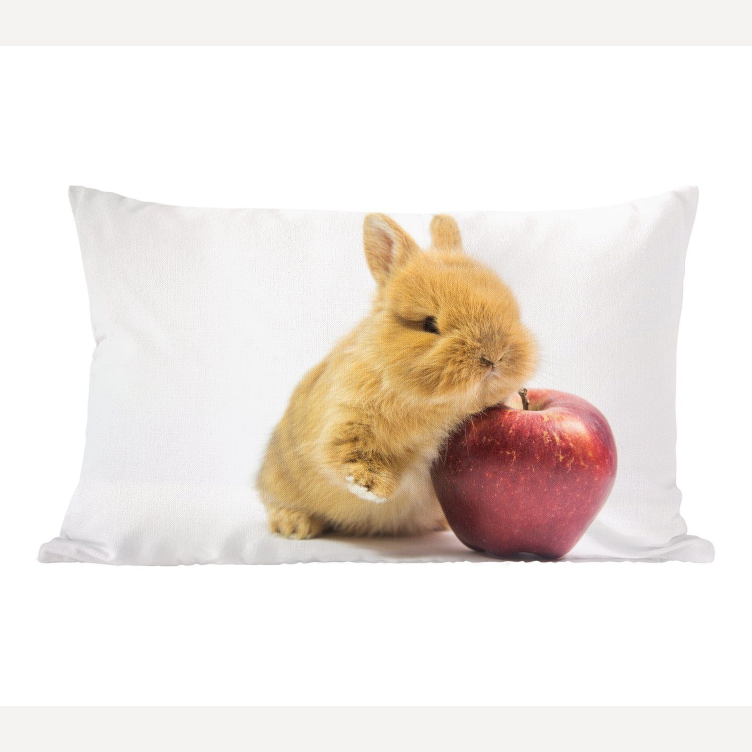 MuchoWow Dekokissen Kaninchen - Baby - Apfel, Wohzimmer Dekoration, Zierkissen, Dekokissen mit Füllung, Schlafzimmer