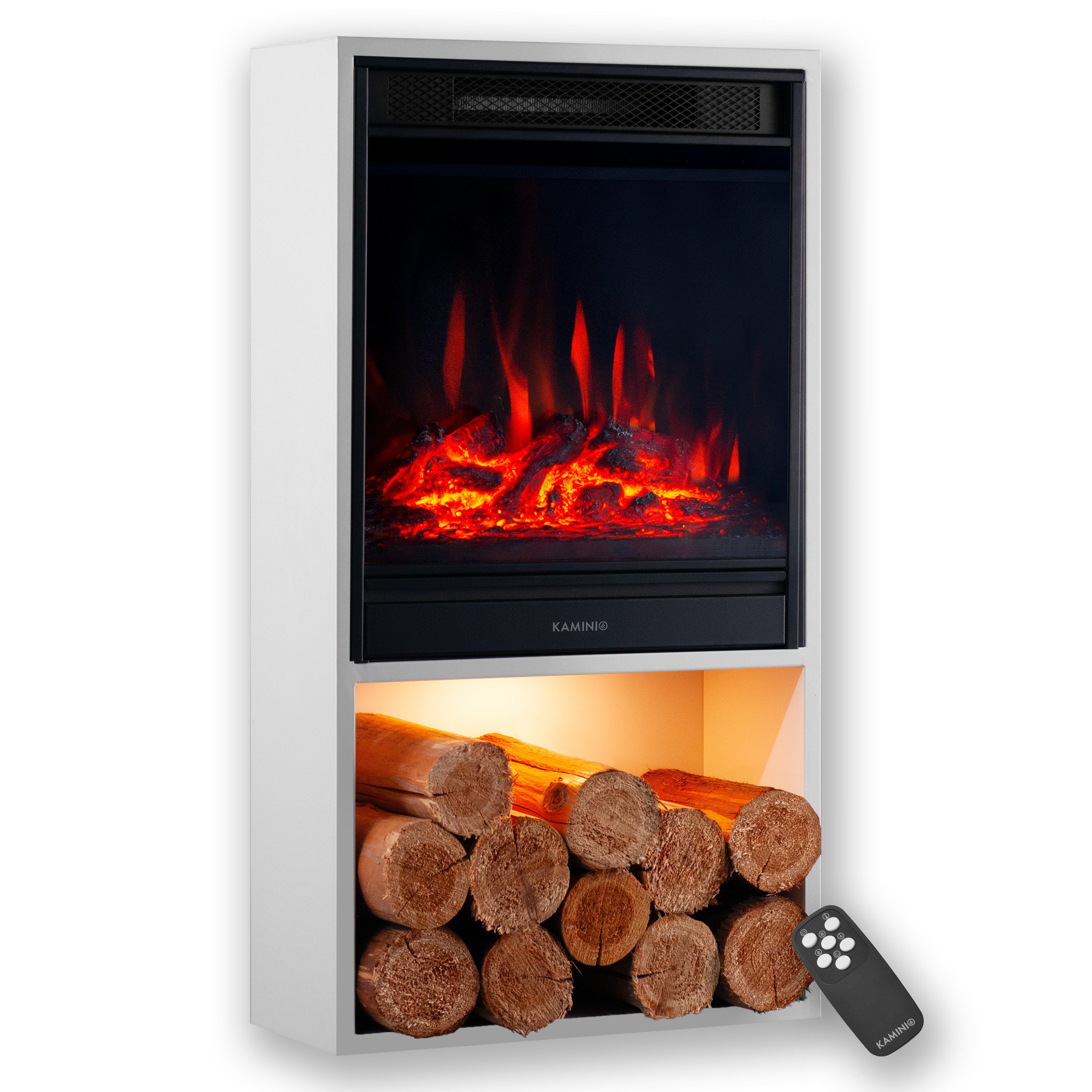 KAMINIO Elektrokamin HUGO, Elektrischer Kamin mit 3D-Flammeneffekt, Heizung 1800W
