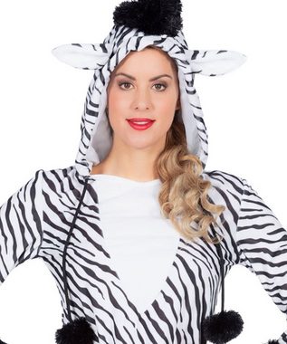 Karneval-Klamotten Kostüm Zebra Tierkostüm Damen mit Kapuze, Damenkostüm Zebrakleid Erwachsene Karneval