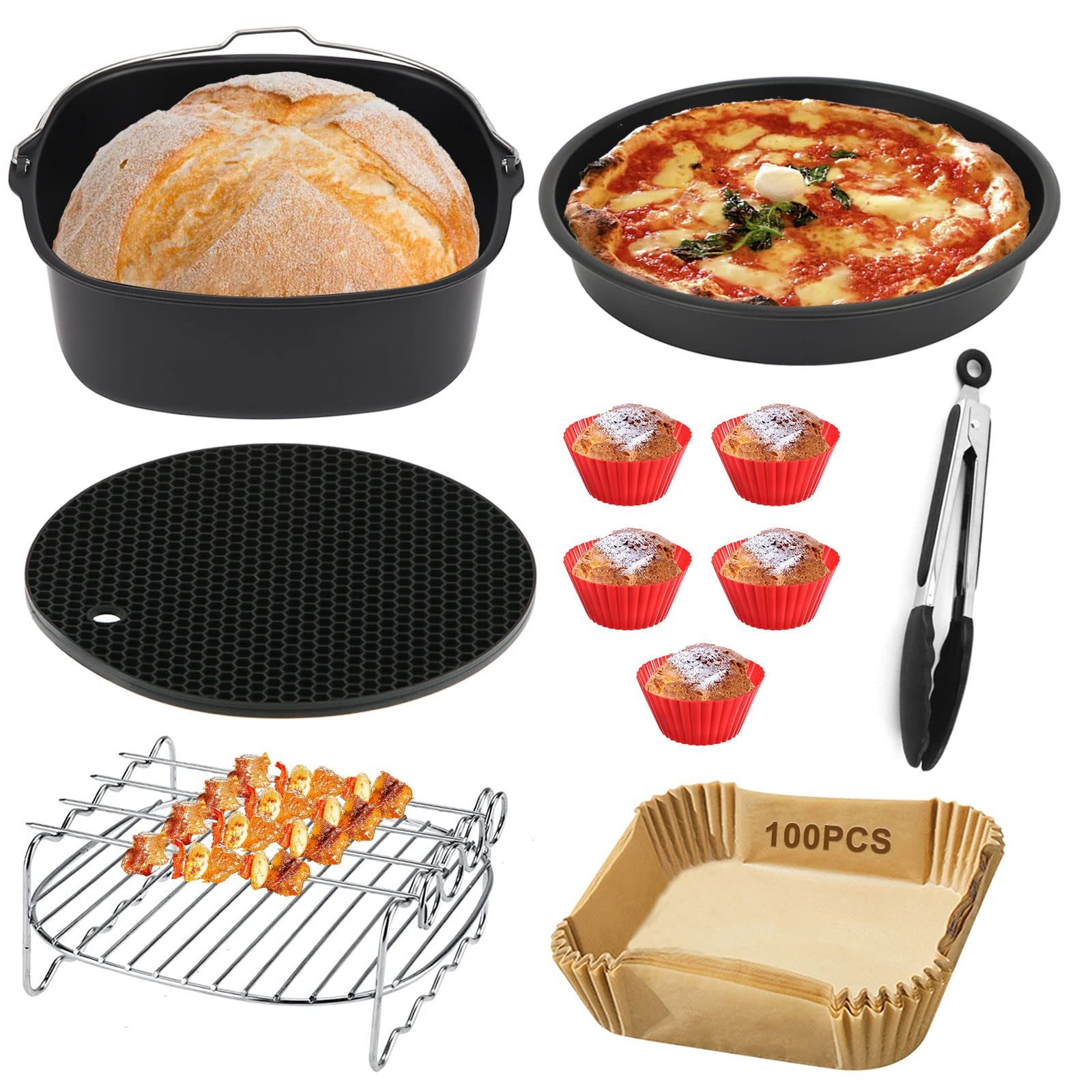 Silikonform Heißluftfritteuse Zubehör 8-teiliges Set, Airfryer Zubehör Kompatibel