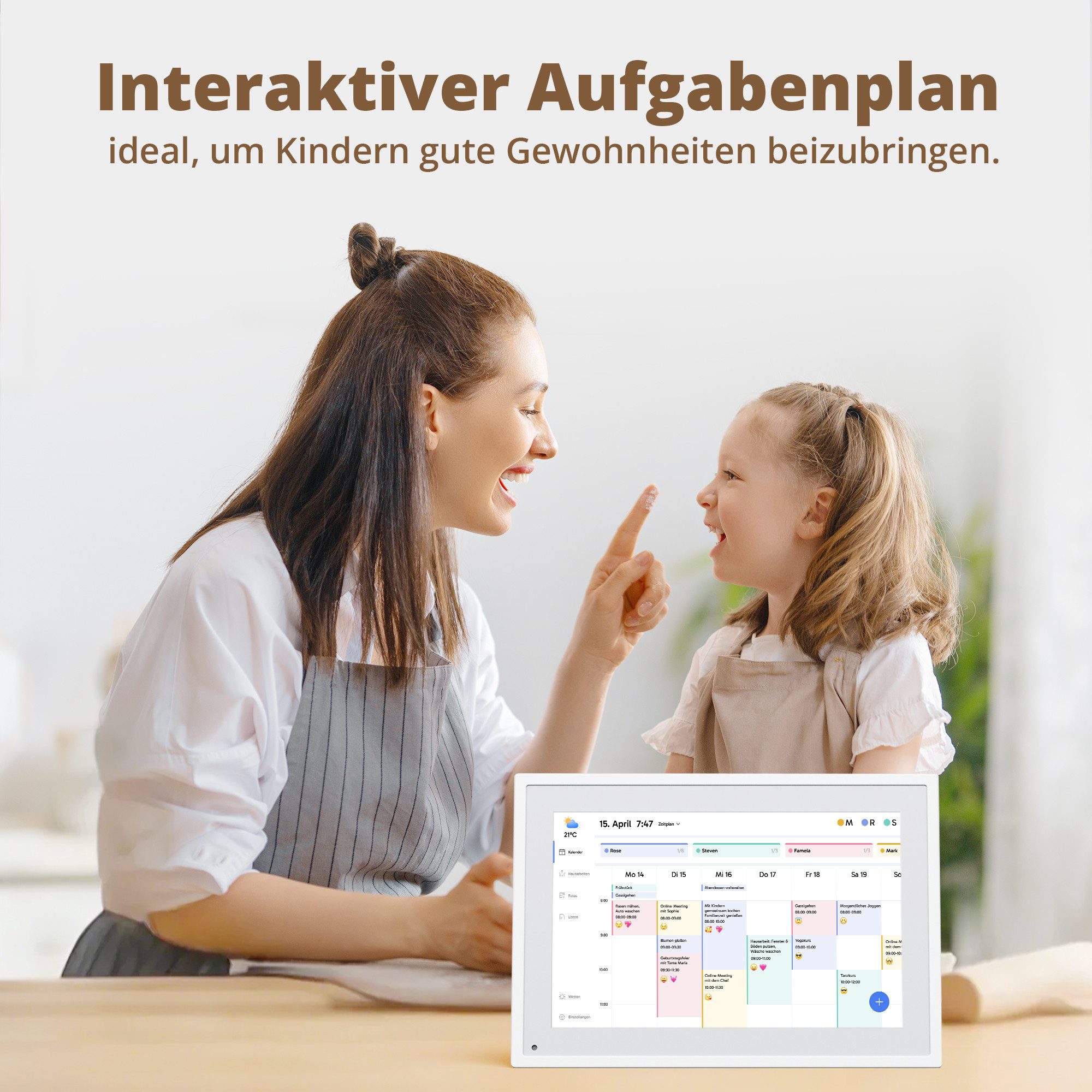 EKASN 10,1'' Digitaler Kalender mit Interaktiver Touchscreen Digitaler Bilderrahmen (25,7 cm/10,1 ", 800 x 1280 Pixel, 32 GB, Full-HD, Familienplaner mit To-Do-Liste & Mahlzeitenplaner, WLAN)