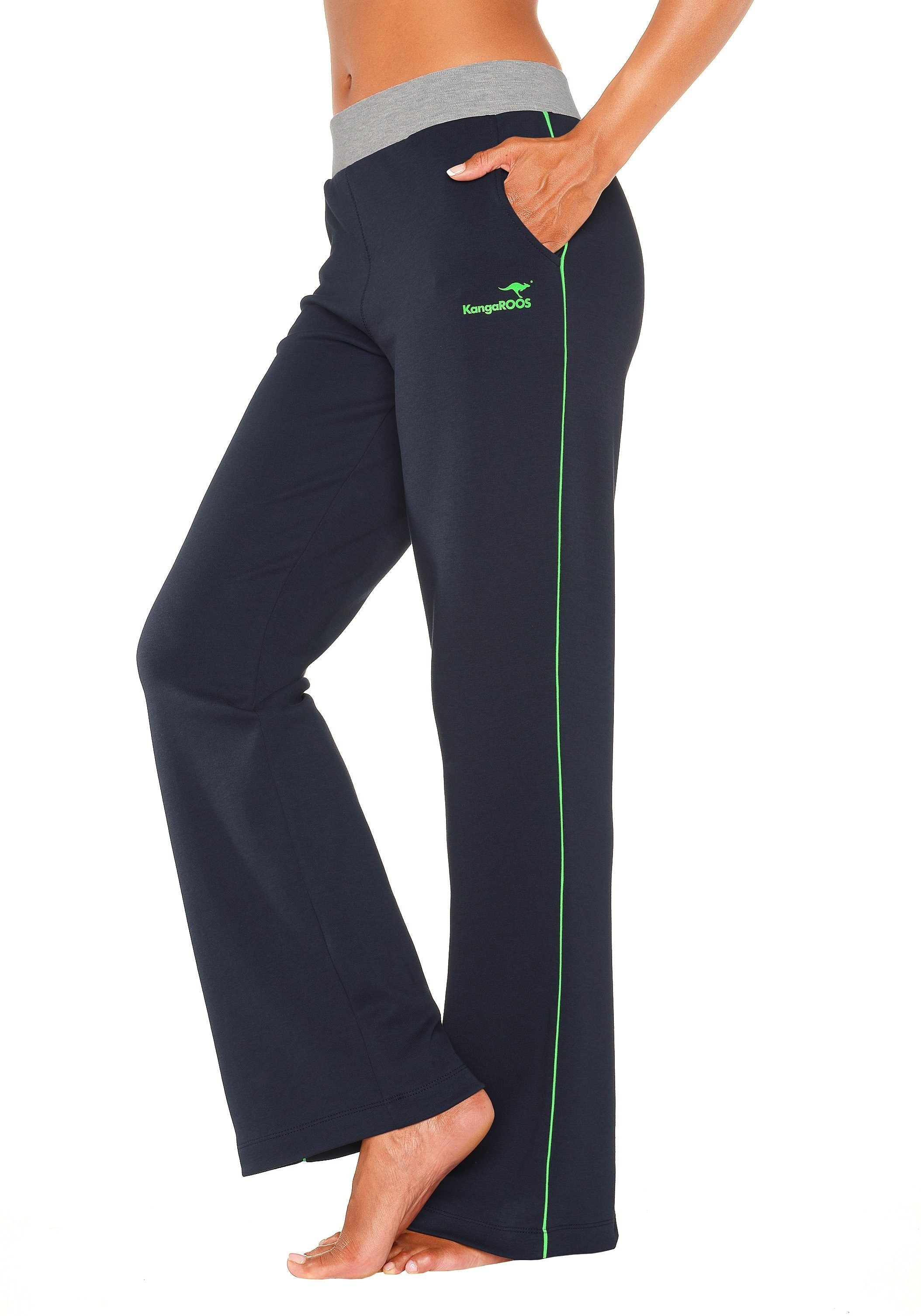 KangaROOS Relaxhose mit breitem Bund, Loungewear, marine-grün-grün Loungeanzug