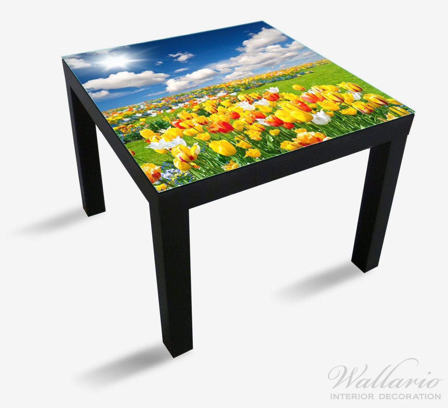 Ikea für St), Tischplatte unter Wallario Lack blauem Tulpenwiese Himmel geeignet Tisch (1