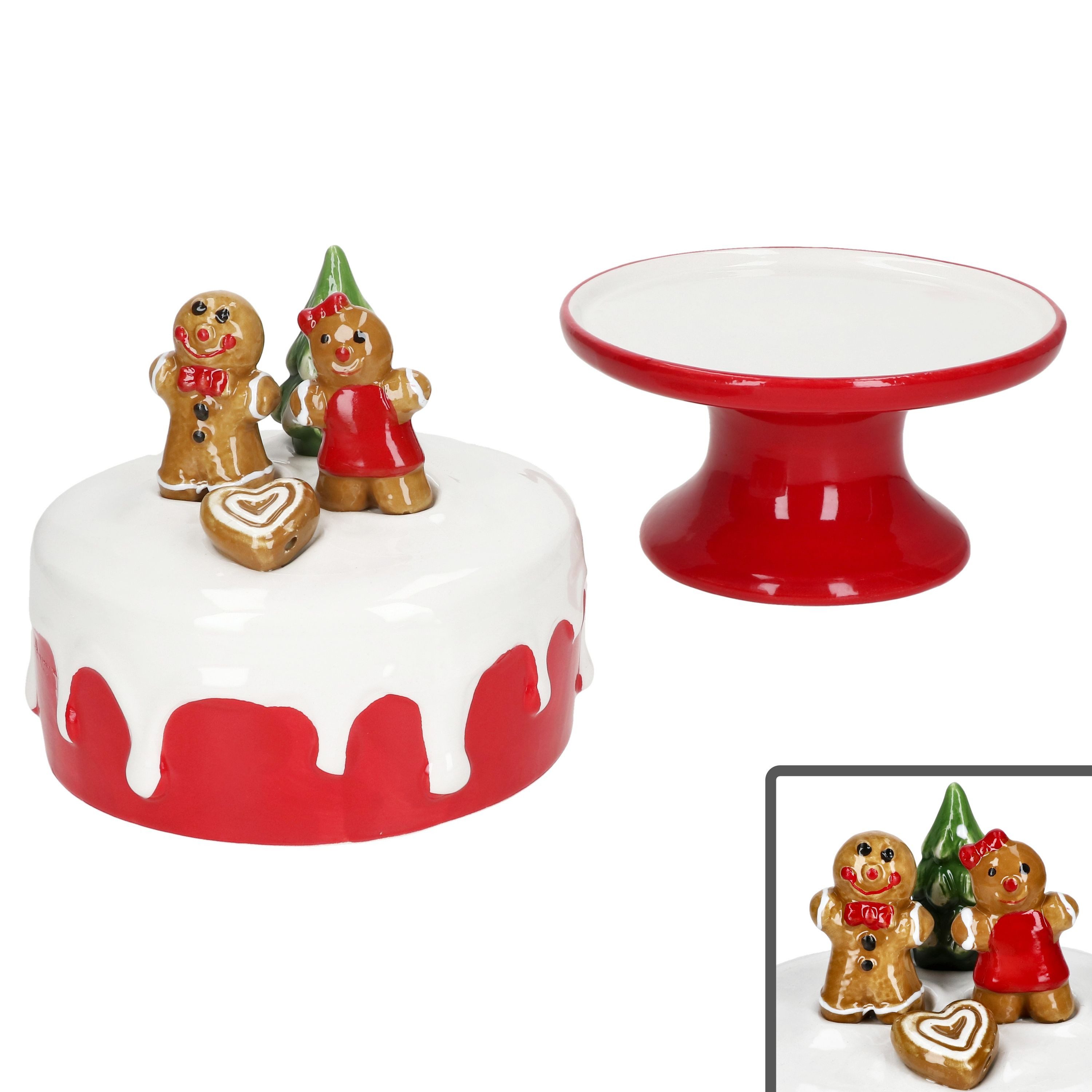 MamboCat Servierplatte Mini-Tortenplatte auf Fuß mit Lebkuchen & Tanne Steingut Weihnachten, Steingut – Bild 2 von 5