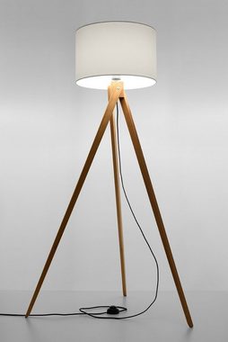 Licht-Erlebnisse Stehlampe GEGANIA, ohne Leuchtmittel, Stehleuchte Dreibein H:140 cm Holz Stoff Weiß Leselampe Wohnzimmer