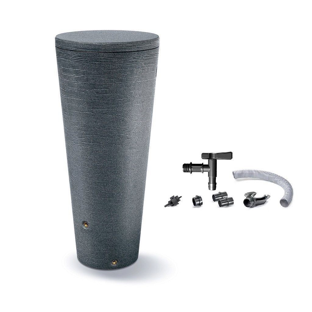 Kreher Regentonne "TUBO" 320 Liter in Grau (Granit Optik) mit Füllautomat und Wasserhahn, 320 l, Frostsicher