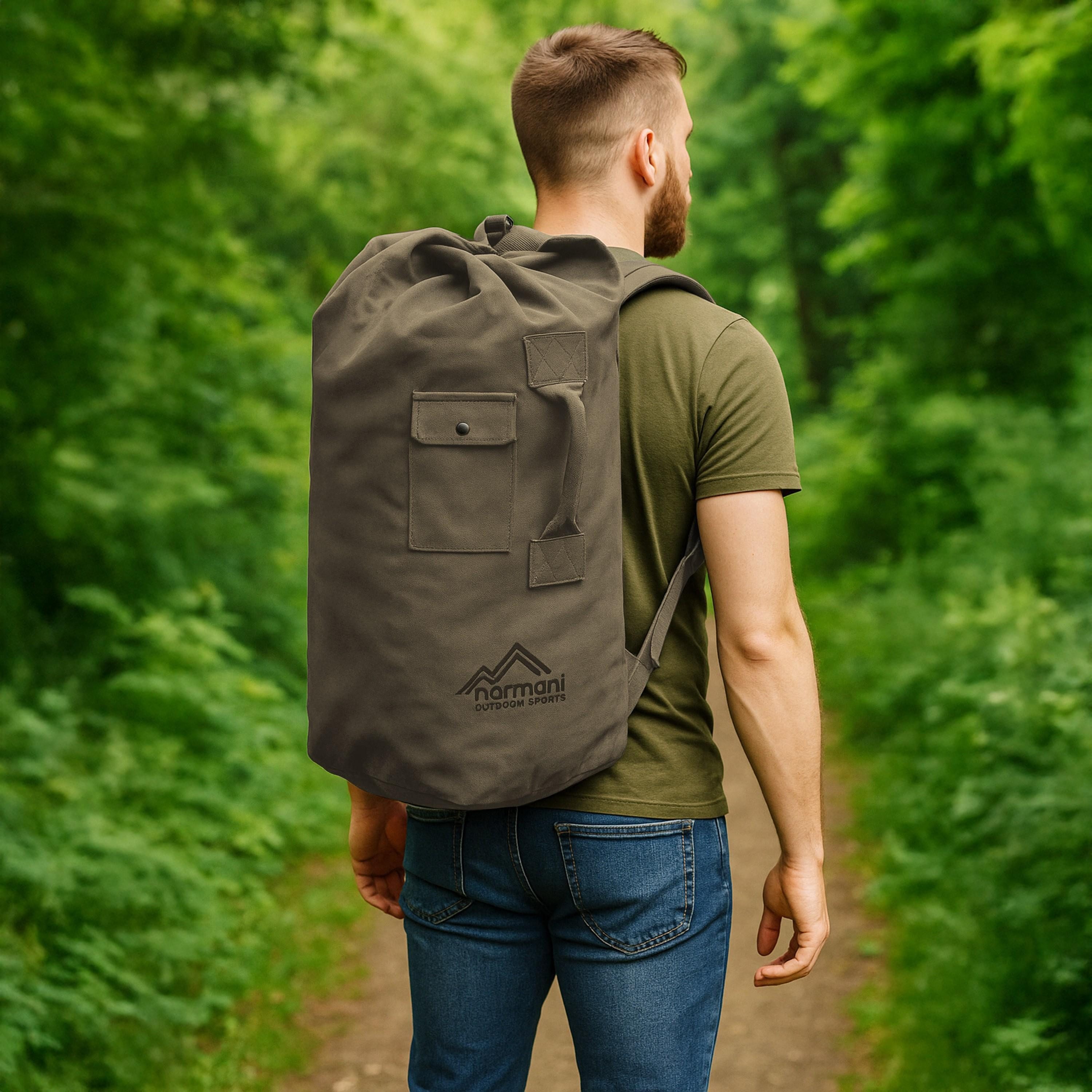 normani Packsack Canvas-Seesack 90 l Submariner 90, Duffle Bag Rucksack mit Doppelgurt und Metallverschluss – Bild 4 von 4