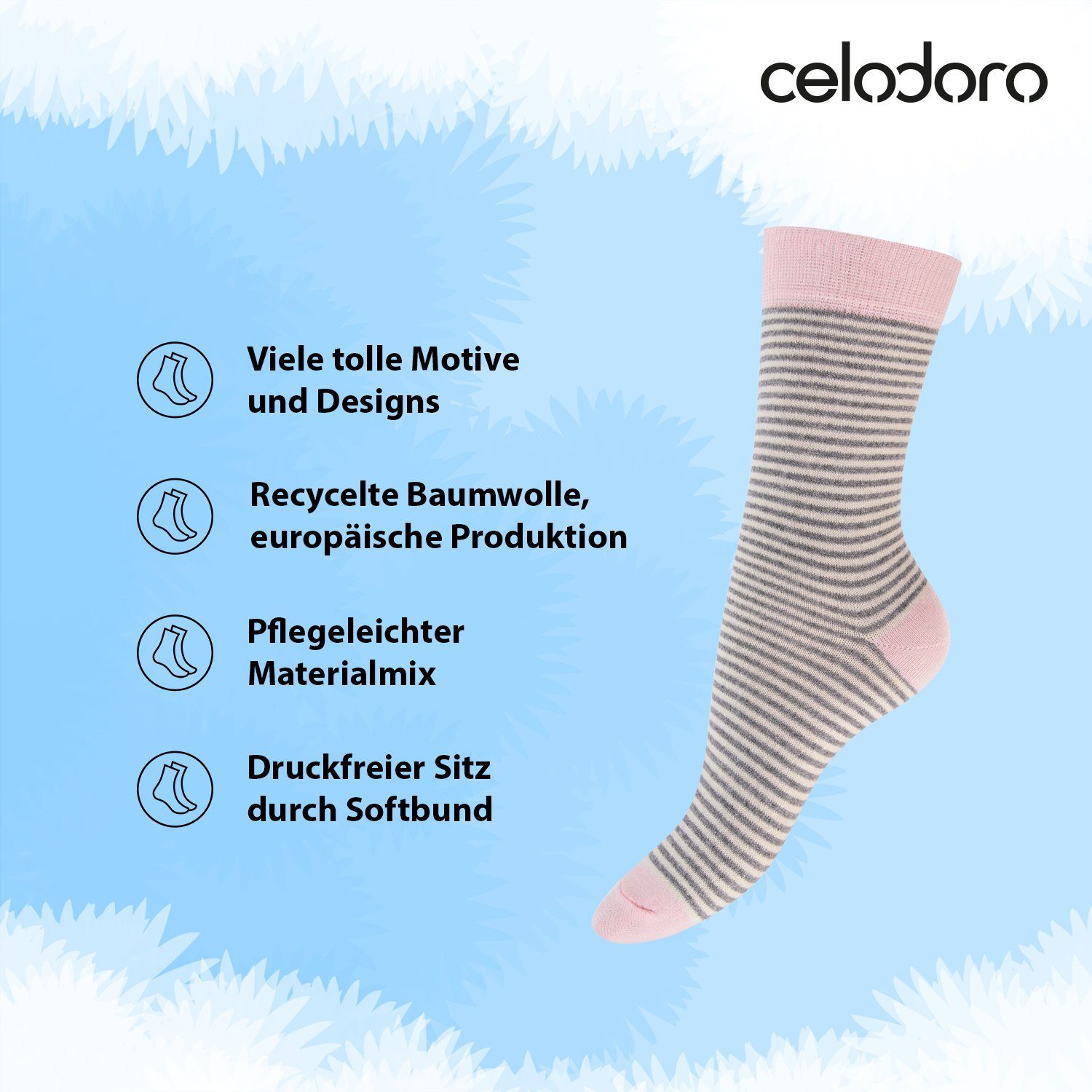 celodoro Basicsocken Süße Damen Eco Socken mit Motiv (10 Paar) Regenerative Baumwolle