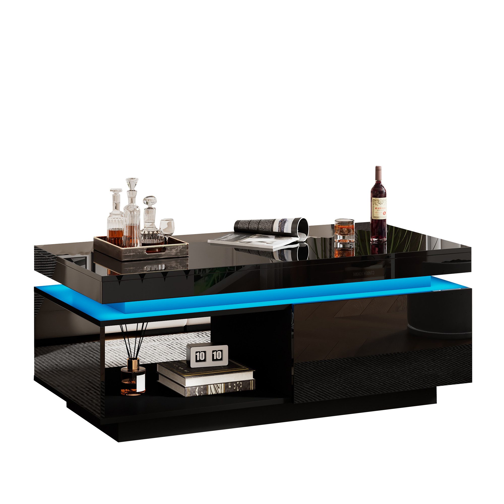 HAUSS SPOLE Couchtisch Hochglanz mit LED-Beleuchtung, mit Schublade 100x50x günstig online kaufen