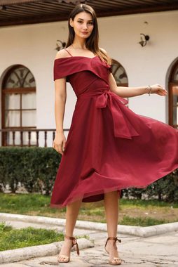 Modabout Abendkleid Damen Midikleid Sommerkleid mit Schulterfrei - NELB0553D8787BRD (1-tlg)