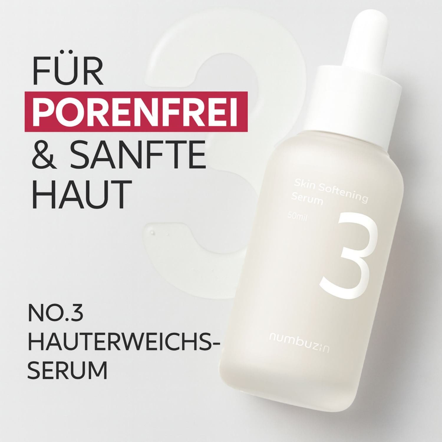 numbuzin Gesichtsserum No.3 Skin Softening Serum 50ml – Skin Softening Serum mit fermentierten Inhaltsstoffen (Galactomyces, Bifida), Niacinamid & Panthenol, geschmeidig wirkendes Hautbild – K-Beauty – sanft & leicht