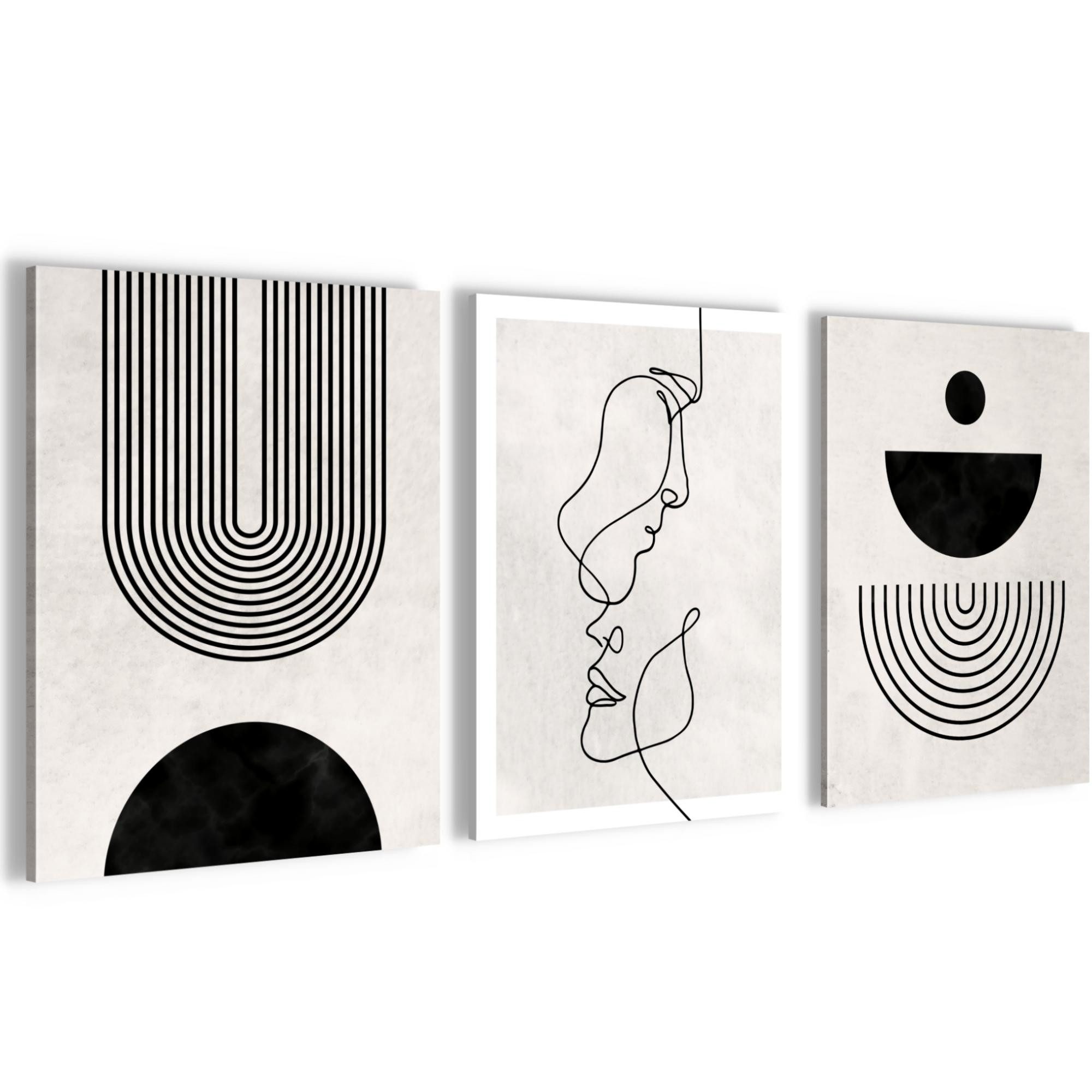 Novart Wandbild Set Wohnzimmer Abstrakte Kunst Schwarz-weiß Gesicht, (3 St)