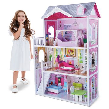 Moni Puppenhaus Holz-Puppenhaus 4107 Aria, mit Puppe, 3 Etagen, 4 Zimmer, Terrasse