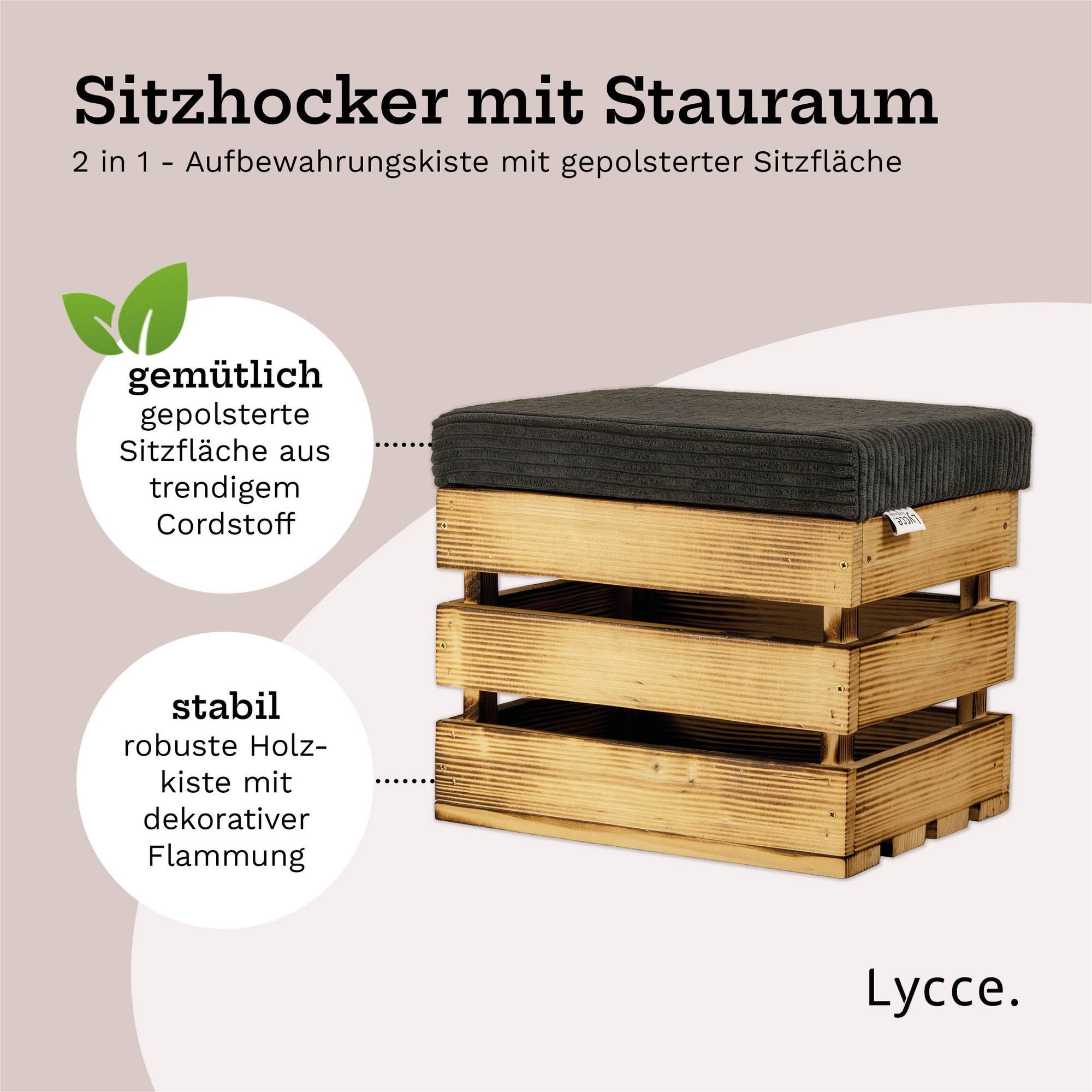Lycce Polsterhocker Sitzhocker, Holzkiste geflammt mit günstig online kaufen