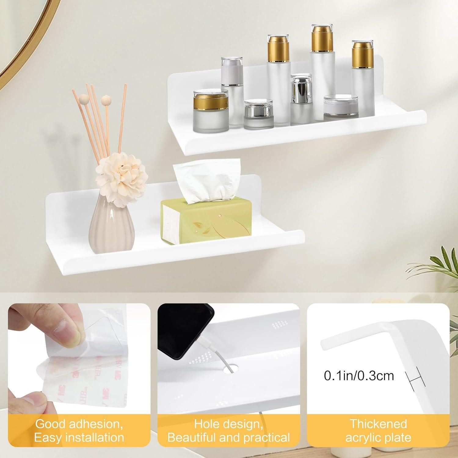 LuxusKollektion Wandregal 3er Set Wandregal Weiß Acryl Selbstklebend 30cm Badezimmer Regal – Bild 3 von 5