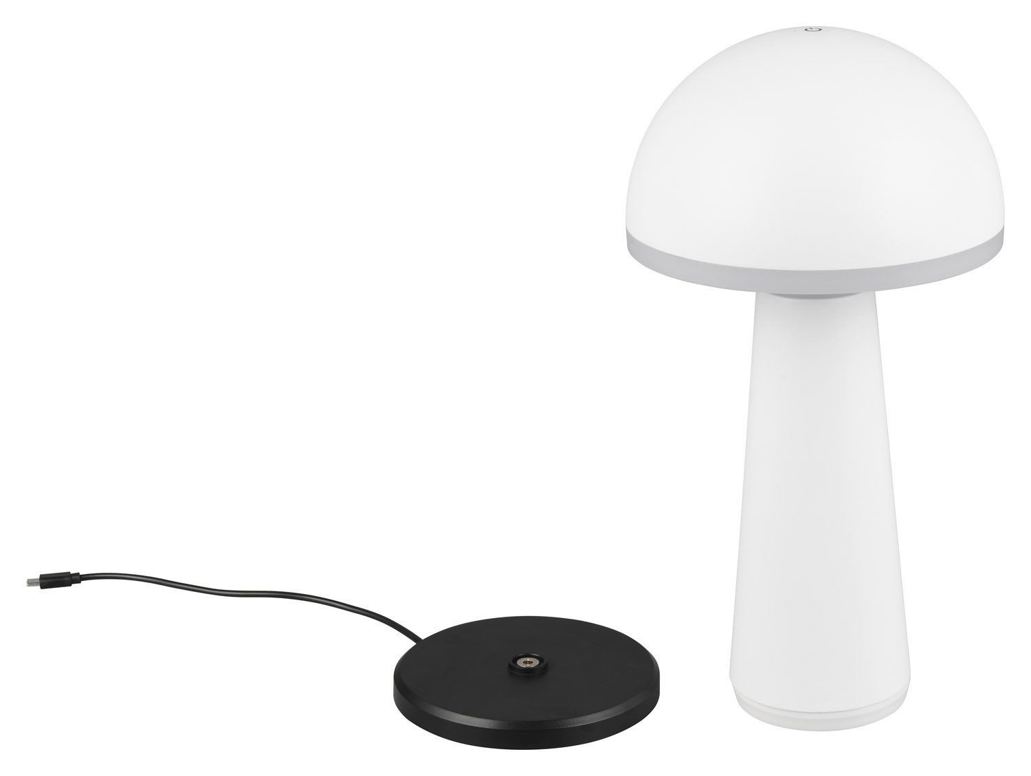 Reality Leuchten LED Tischleuchte FUNGO, H 31 cm, Weiß, Kunststoff, Metall, Anpassung der Farbtemperatur, Dimmfunktion, LED fest integriert, Extra-Warmweiß, Neutralweiß, Tageslichtweiß, Akkubetrieben, IP54 Outdoorgeeignet, inkl. Ladestation