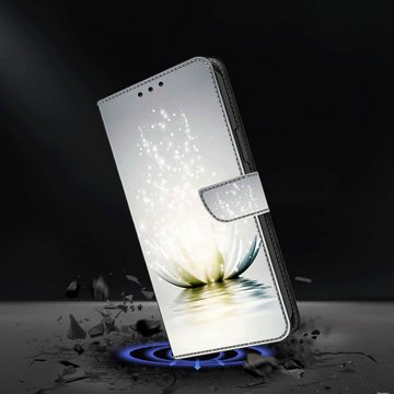 CLM-Tech Handytasche für Samsung Galaxy A25 5G Hülle Tasche aus Kunstleder Klapphülle (Lotus Lampe, Handyhülle mit Standfunktion - Wallet Flip Case inklusive Kartenfächer), - Cover Etui mit Magnetverschluss - Galaxy A25 5G Schutzhülle