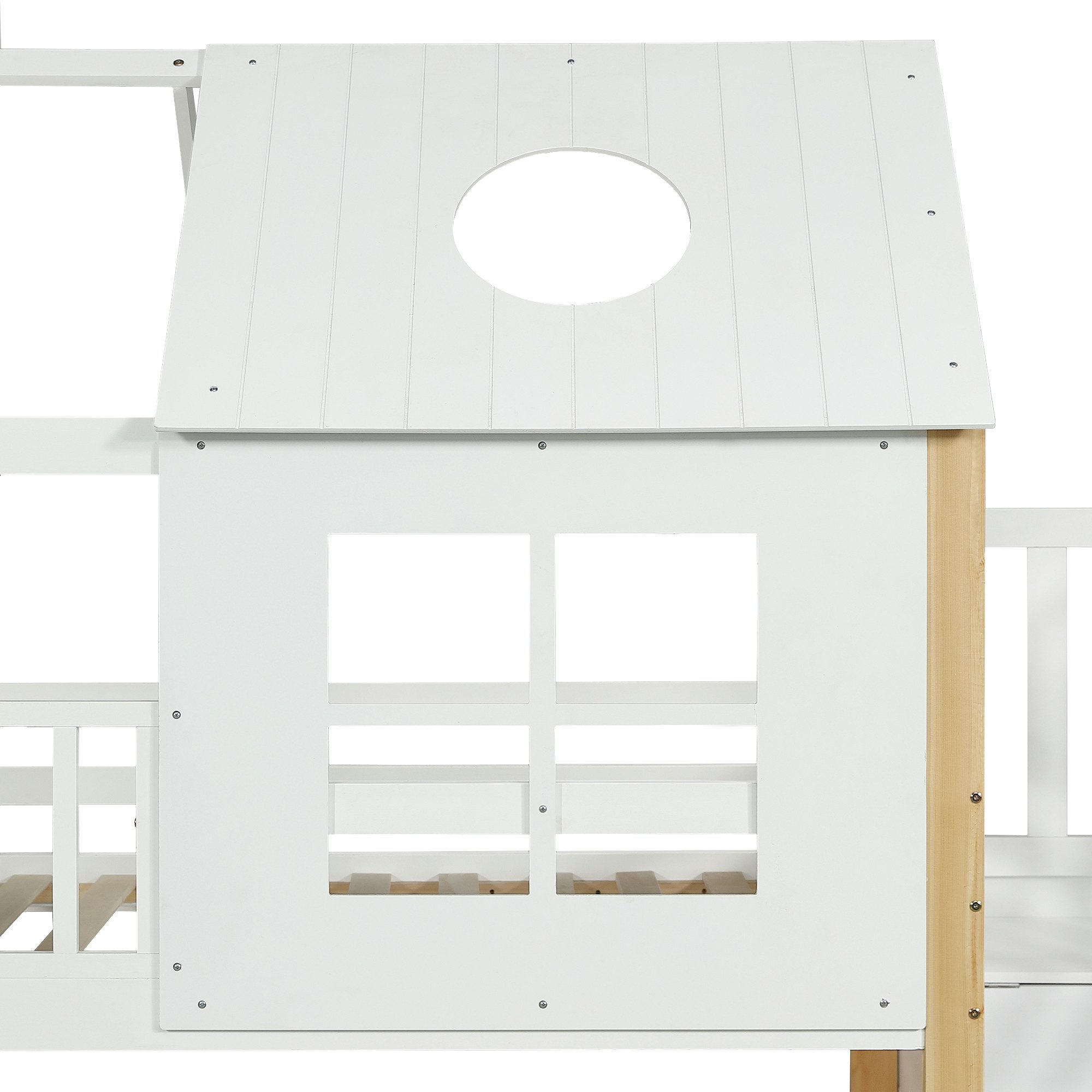 Flieks bunk bed, solid wood house bed, children's bed 90x200cm with storage stairs