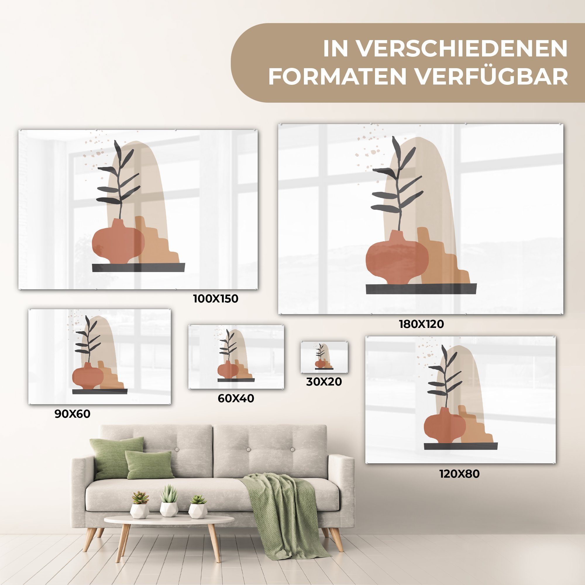 (1 St), Schlafzimmer & Grün Wohnzimmer - Weiß, - Acrylglasbild Pflanze - Acrylglasbilder MuchoWow Sommer