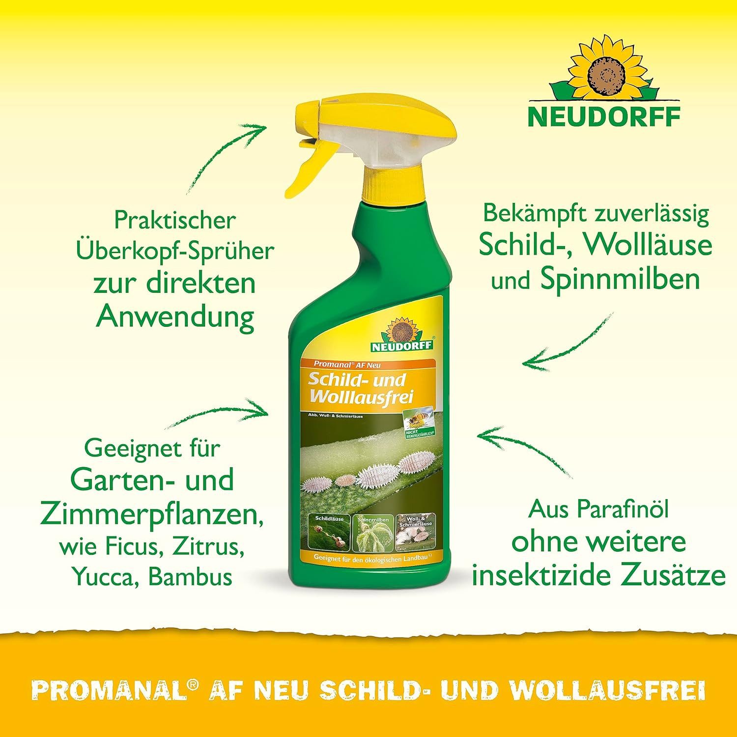 Neudorff Insektenspray Promanal AF Neu Schild- und Wolllausfrei 500 ml, 500 ml, einsetzbar an z.B. Oleander und Olive, geeignet für den Garten- und Zimmerpflanzen