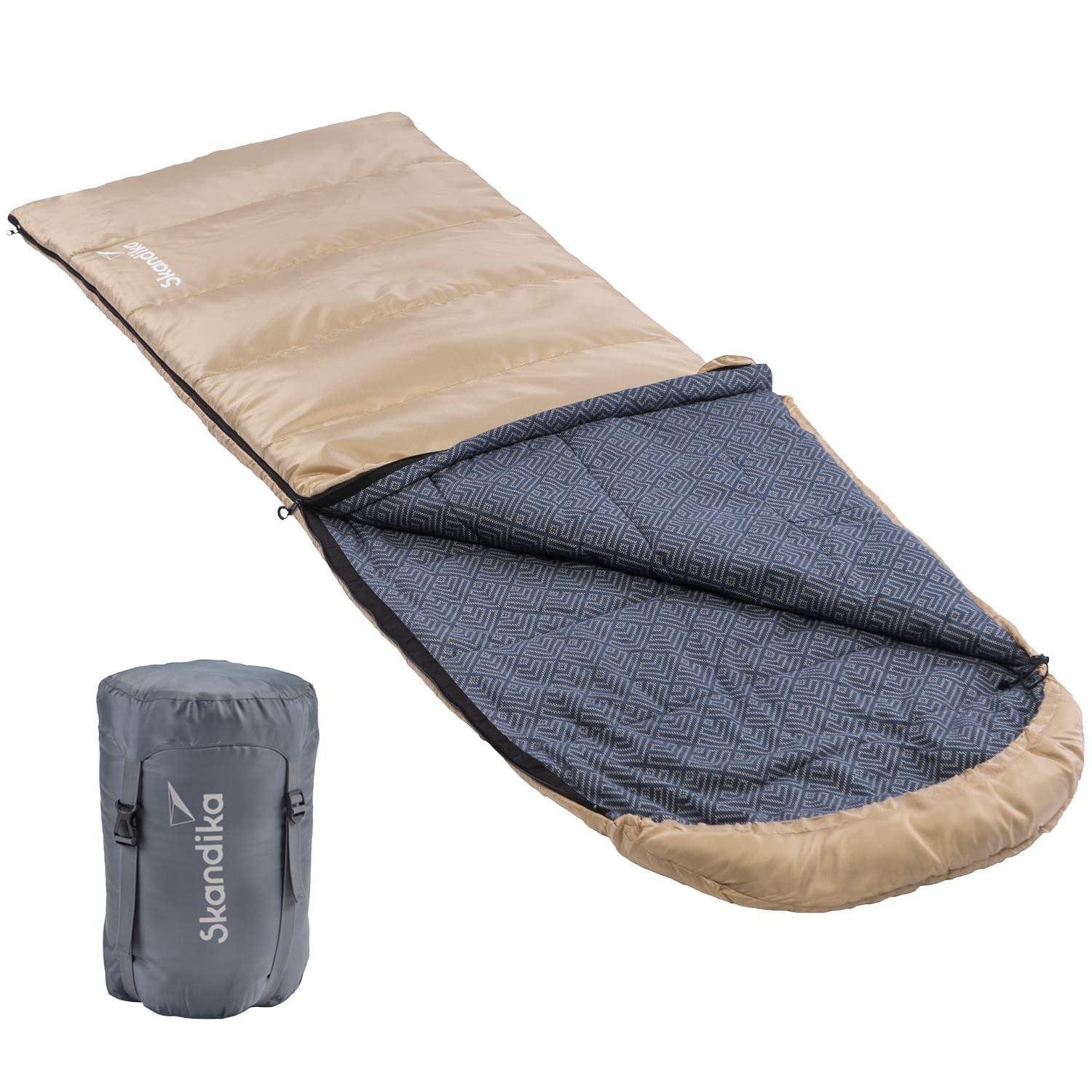 Skandika Deckenschlafsack Dundee Flanell-Baumwolle, koppelbar, Innentasche mit Klett, Packsack, 3 Jahreszeiten, bis -20°C, 220 x 80 cm, Wärmeisolierender Stoffsteg
