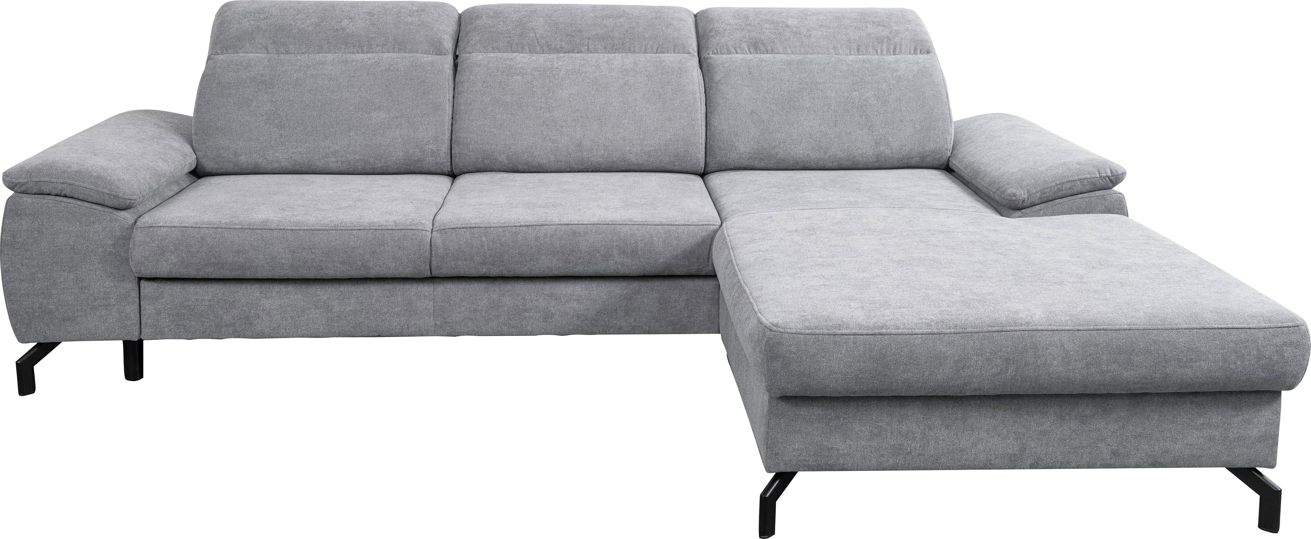 WERK2 Ecksofa Panama, Modernes Sofa mit Schlaffunktion, Bettkasten, Kopfteile verstellbar Hellgrau | Hellgrau | Hellgrau