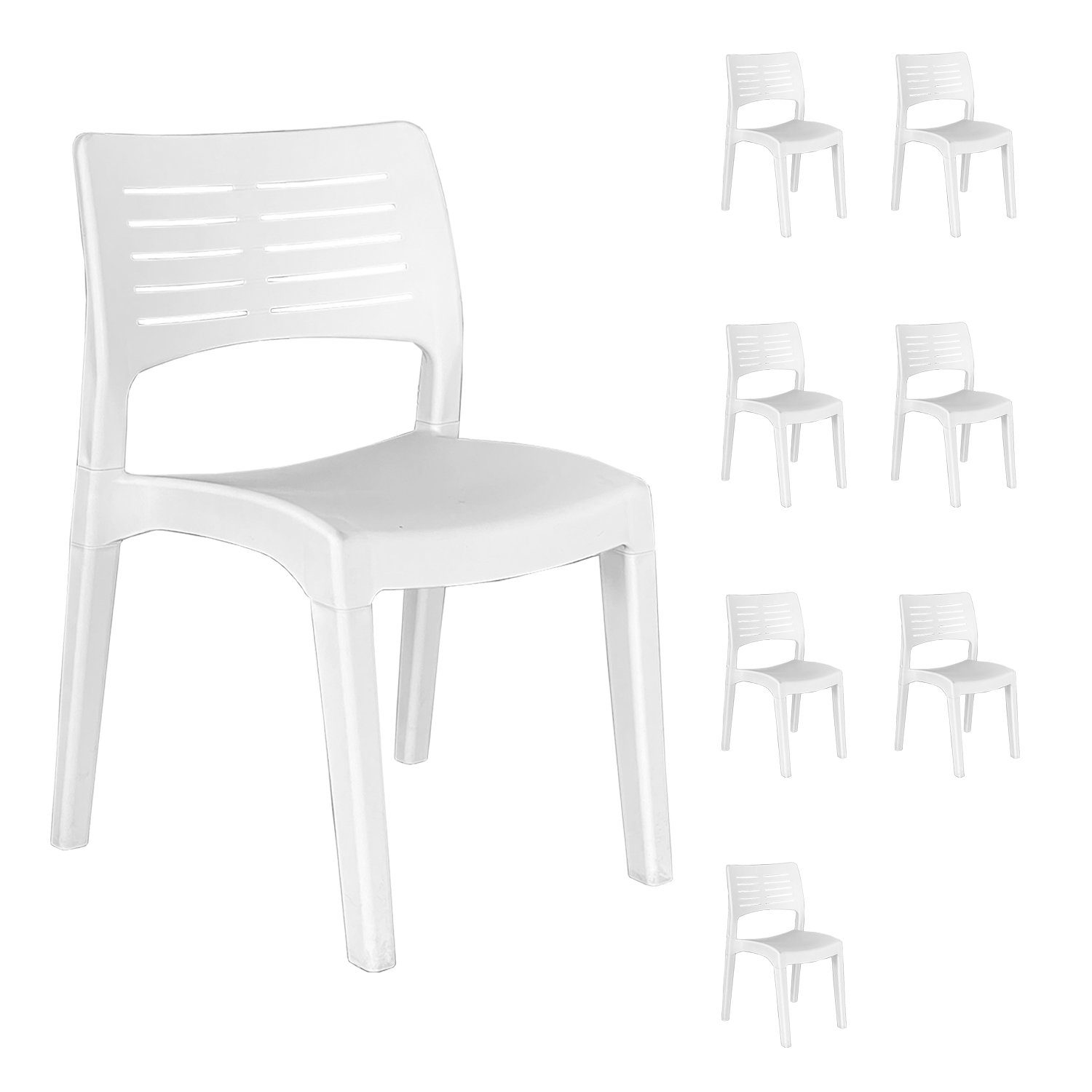 Weiß Armlehnstuhl Stapelsessel 8x Gartenstuhl Stapelstuhl Gartenmöbel Bistrostuhl Mojawo Kunststoff