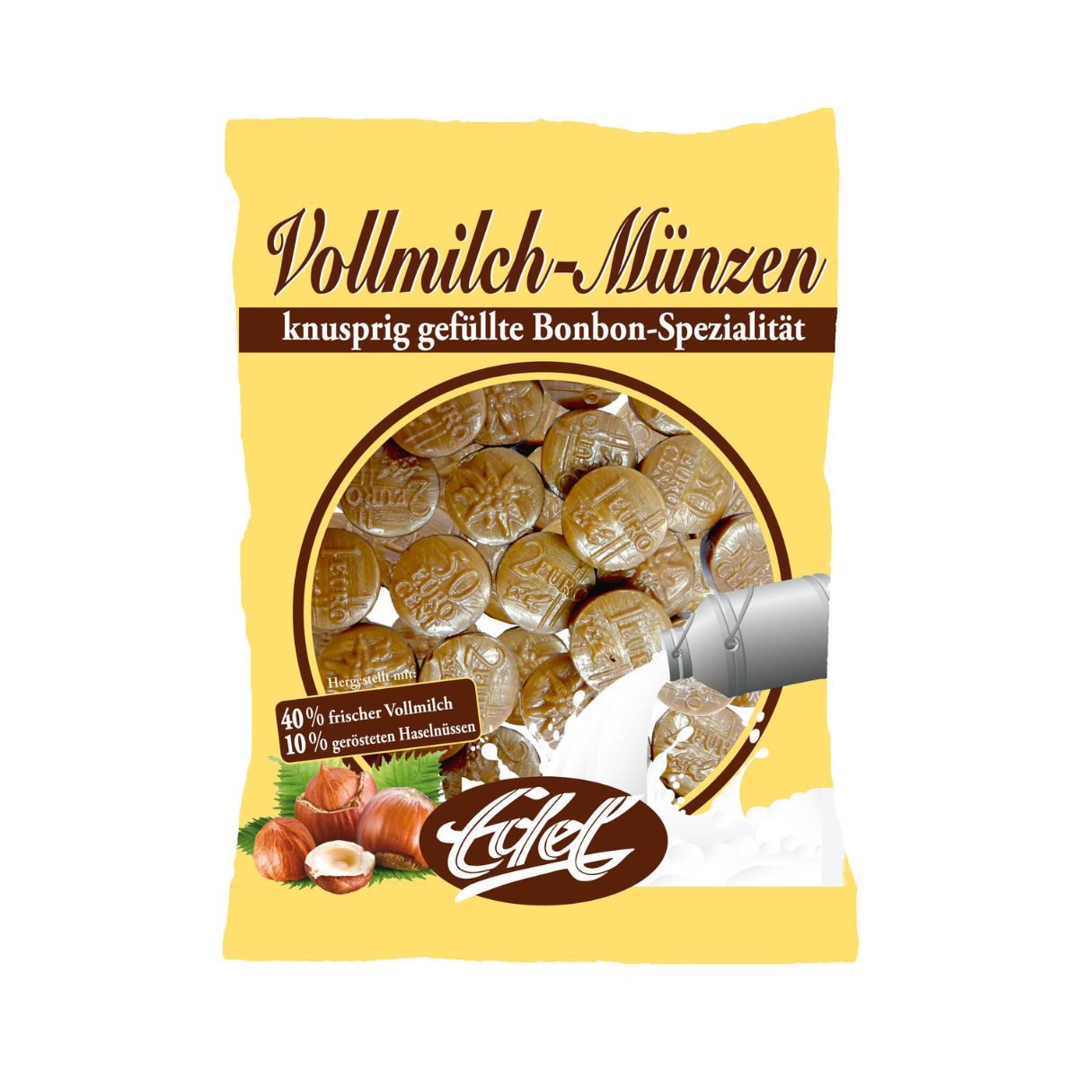 Edel Süßigkeit, Edel Vollmilch Münzen gefüllt mit Milch und knuspriger Haselnuss 120g