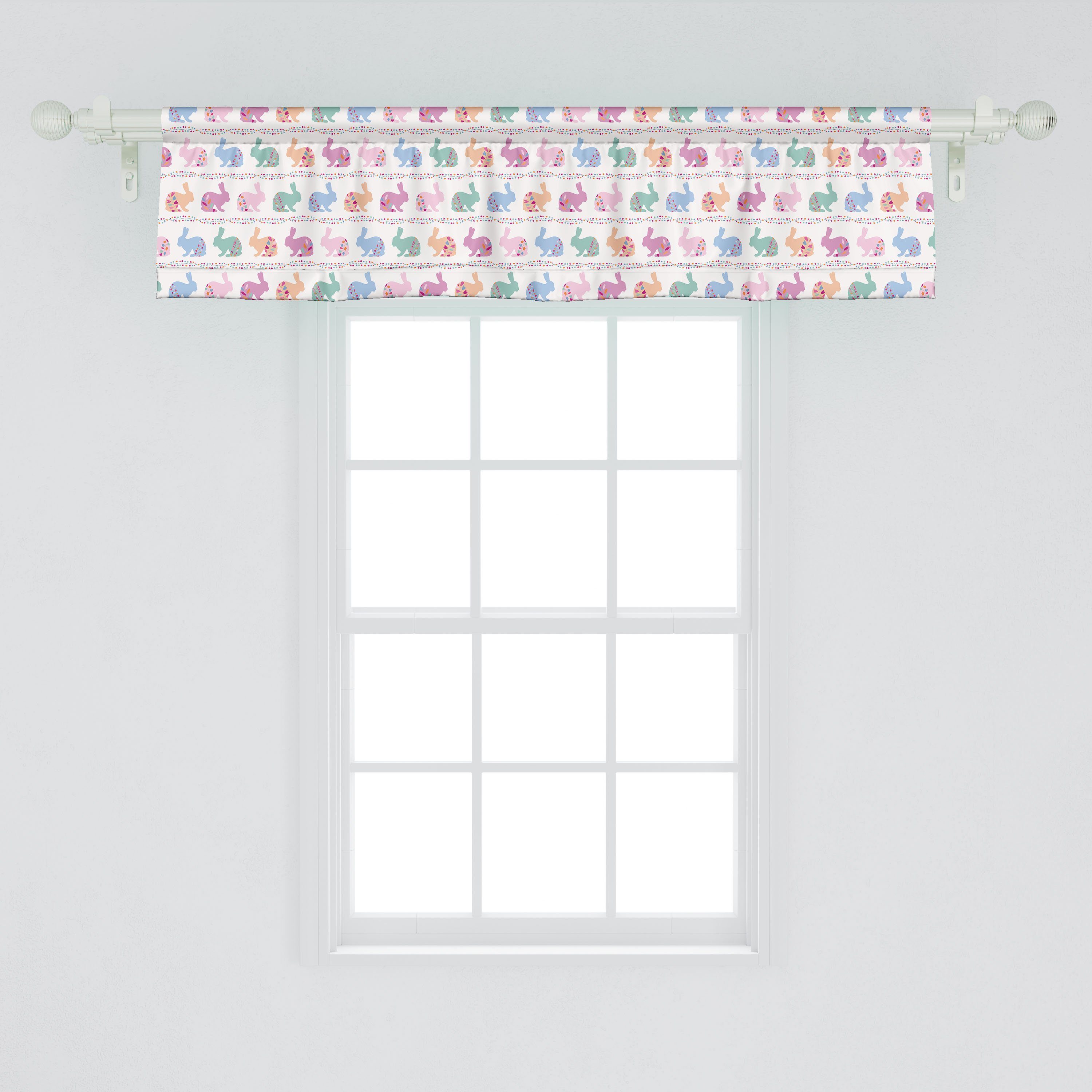 Scheibengardine Vorhang Volant für Ostern Schlafzimmer Dekor Stangentasche, Küche Abakuhaus, Horizontal Microfaser, Kaninchen-Motiv mit