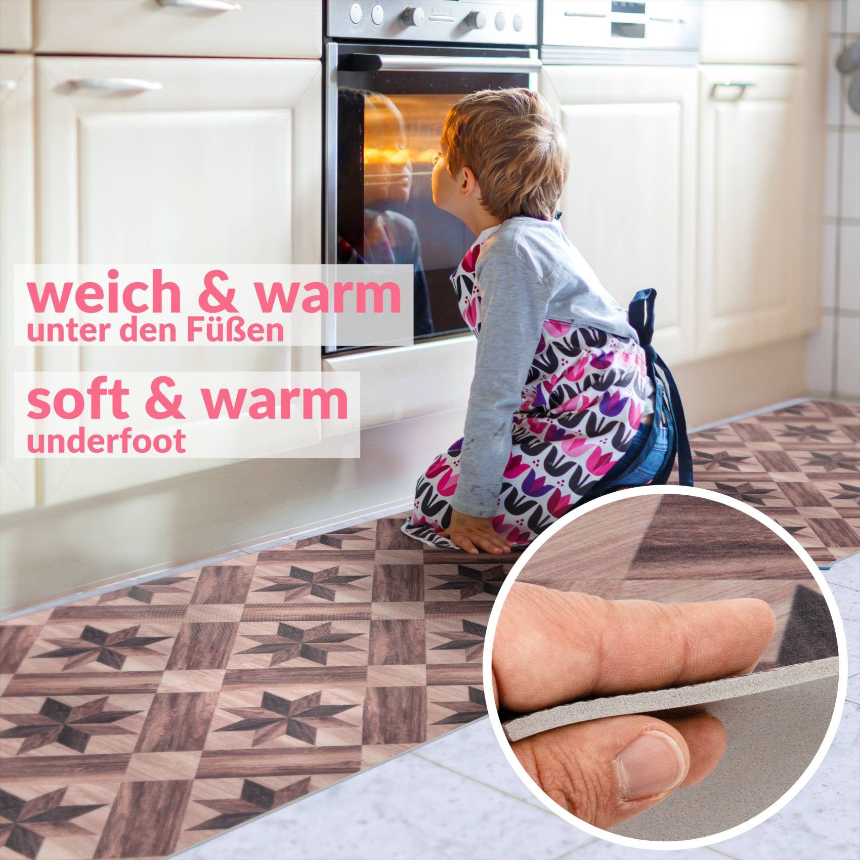 ANRO Küchenläufer Flurteppich TAREK Läufer Küche Textil, Eckig, Höhe: 3 mm, Genarbt PVC