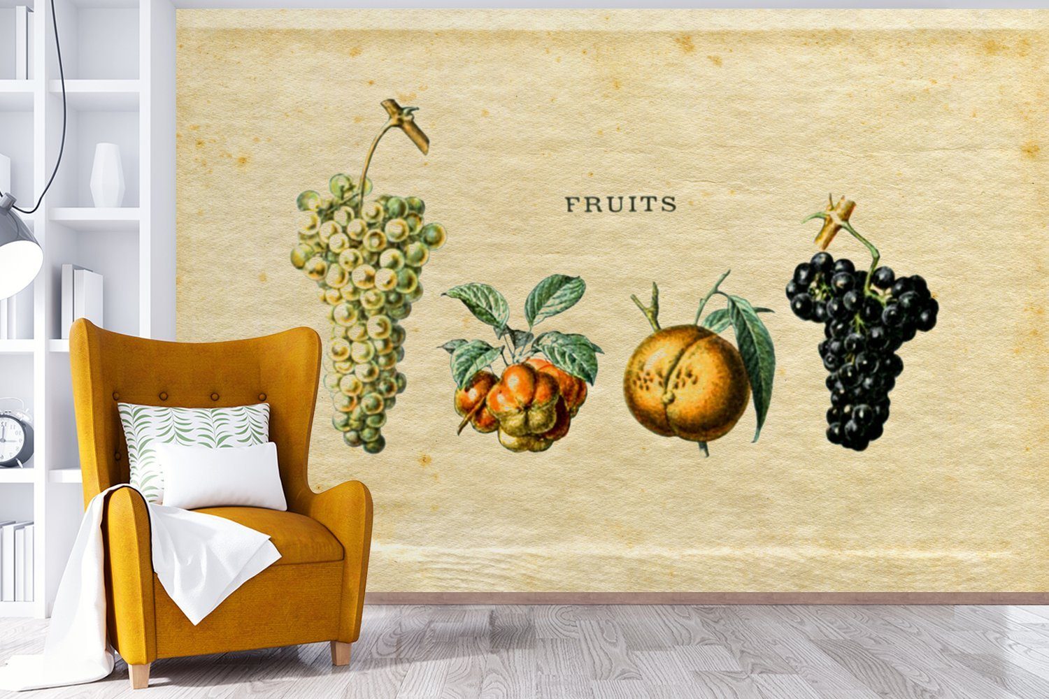 MuchoWow Fototapete Obst - Weintraube (6 bedruckt, Tapete Schlafzimmer, Matt, Kinderzimmer, für Wohnzimmer, - Weinlese, St), Vinyl Wallpaper
