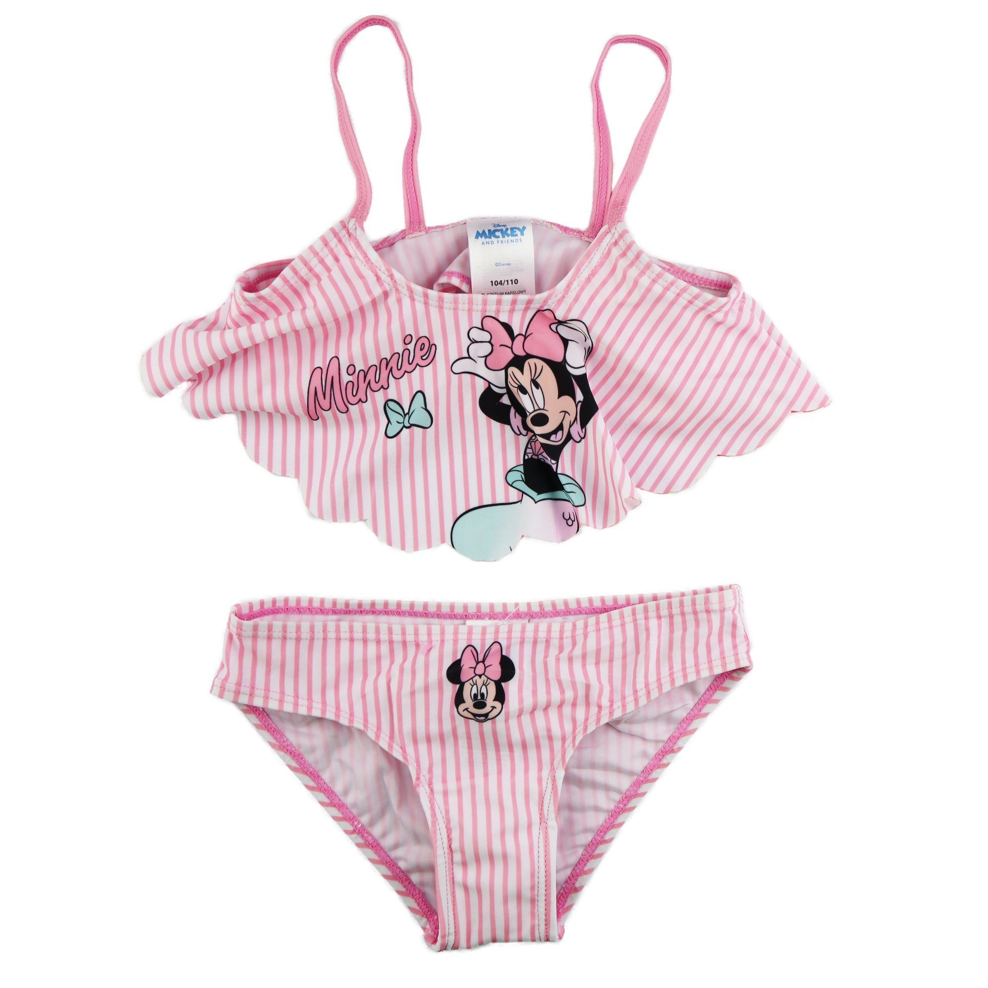 Disney Minnie Mouse Bustier-Bikini Mädchen Kinder Badeanzug gestreift Gr.  104 bis 134