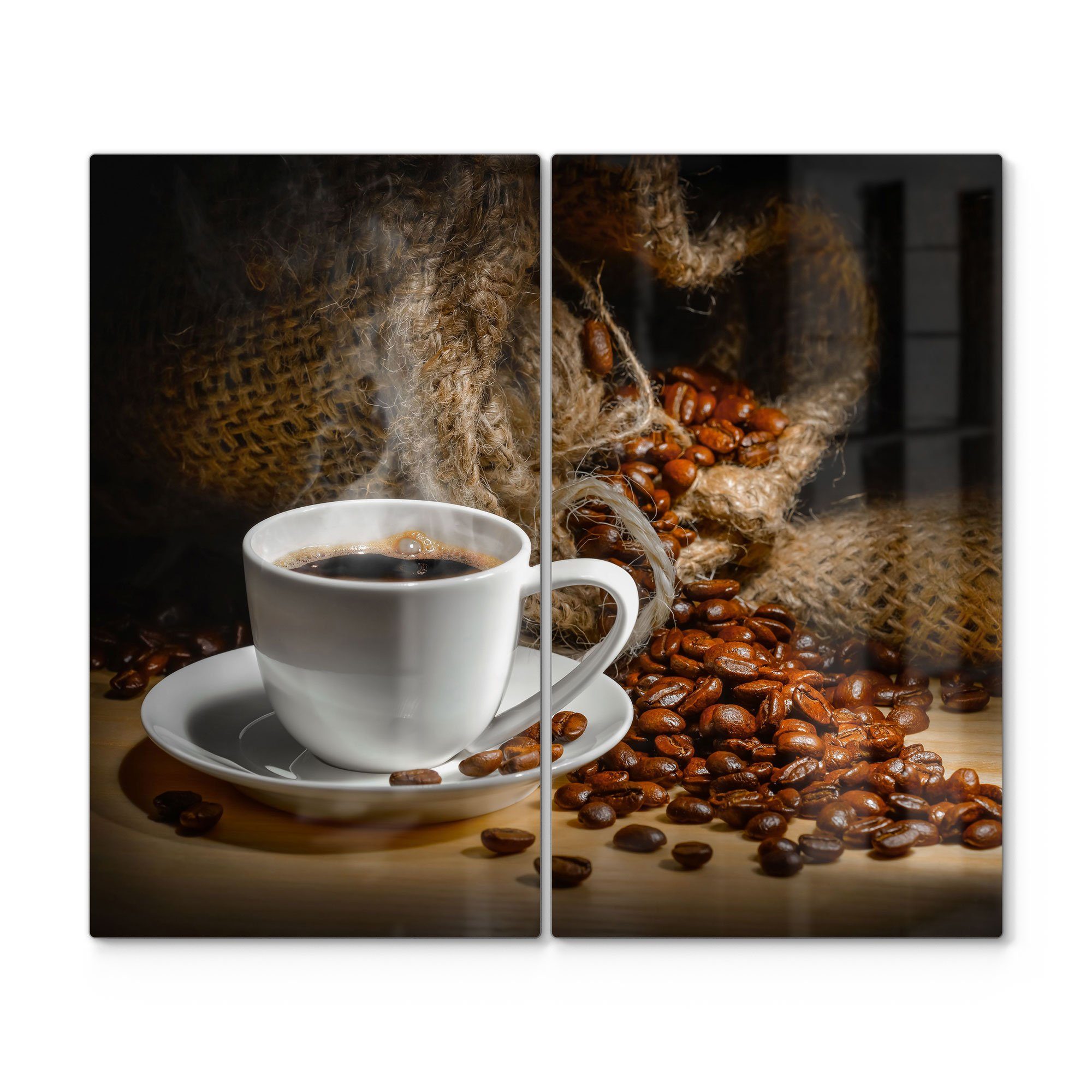 DEQORI Herdblende-/Abdeckplatte 'Bildlicher Kaffeegenuss', Glas, (2 tlg), Glas Herdabdeckplatte Ceranfeld Herd | Herdabdeckplatten