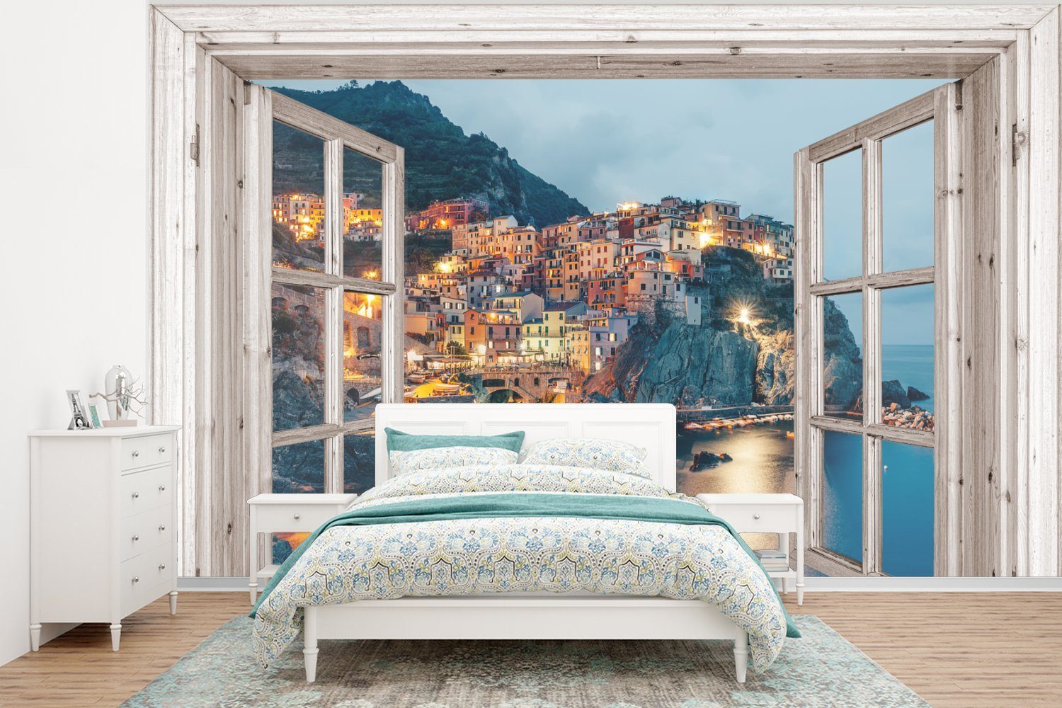 MuchoWow Fototapete Ausblick - Italien - Meer, Matt, bedruckt, (6 St), Wallpaper für Wohnzimmer, Schlafzimmer, Kinderzimmer, Vinyl Tapete
