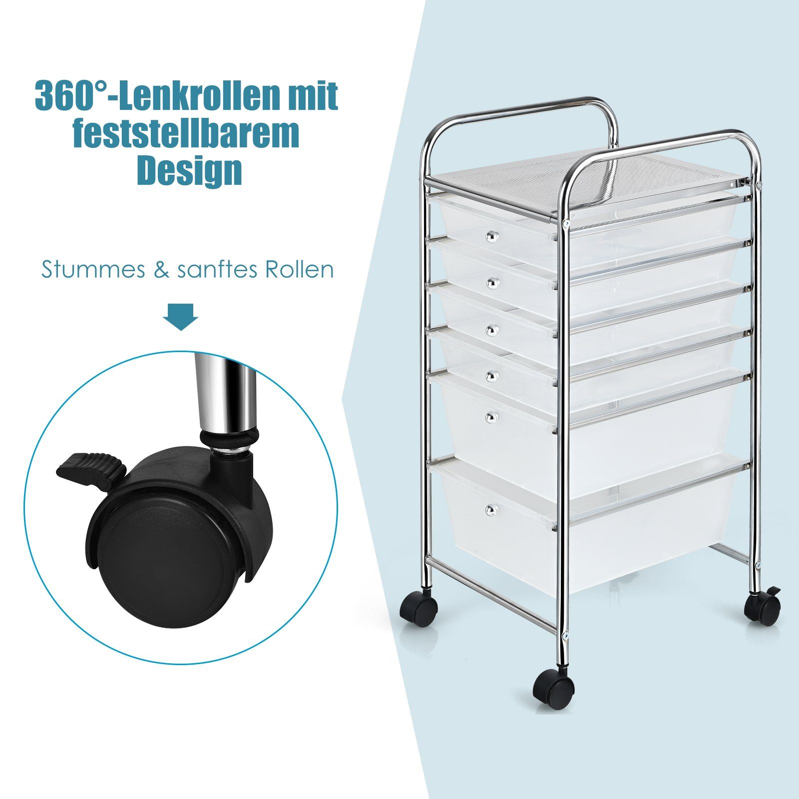 Rollwagen, COSTWAY 6 stapelbaren Transparent mit Metallgestell Schubladen,