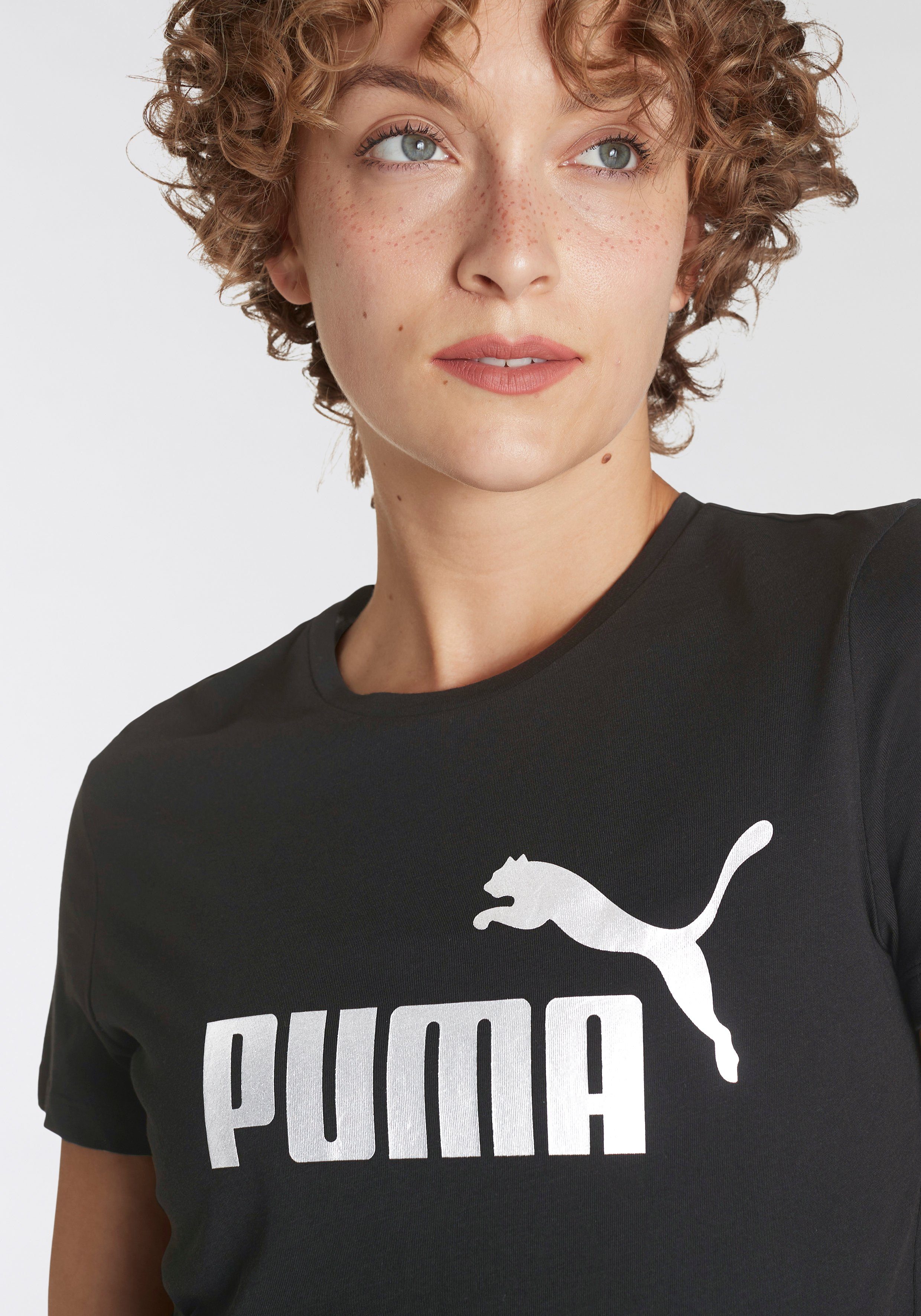 PUMA T-Shirt ESS+ METALLIC Puma LOGO TEE Black-silver metallic