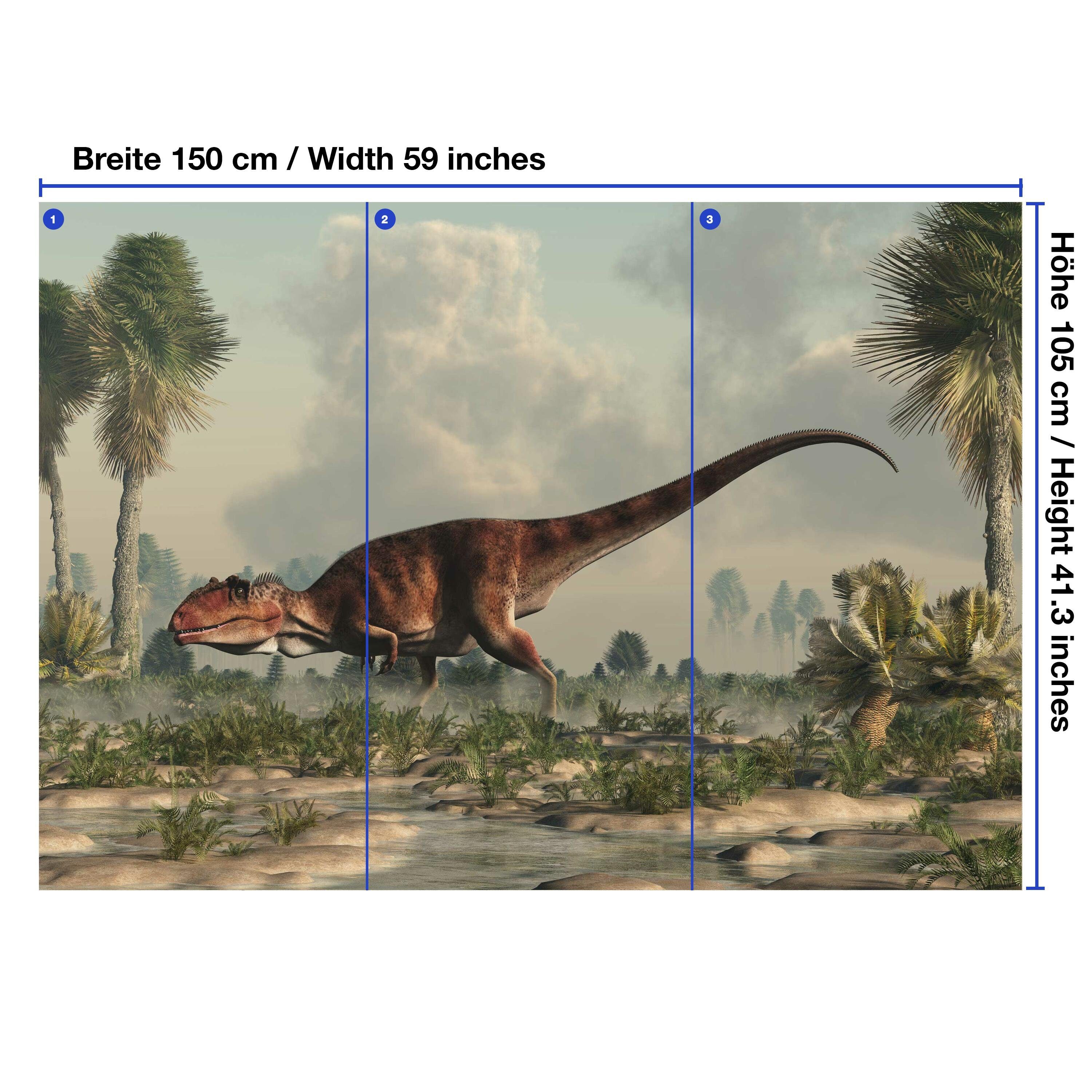 Giganotosaurus Dino Vliestapete wandmotiv24 matt, glatt, Palmen, Fototapete Motivtapete, Wandtapete, zwischen