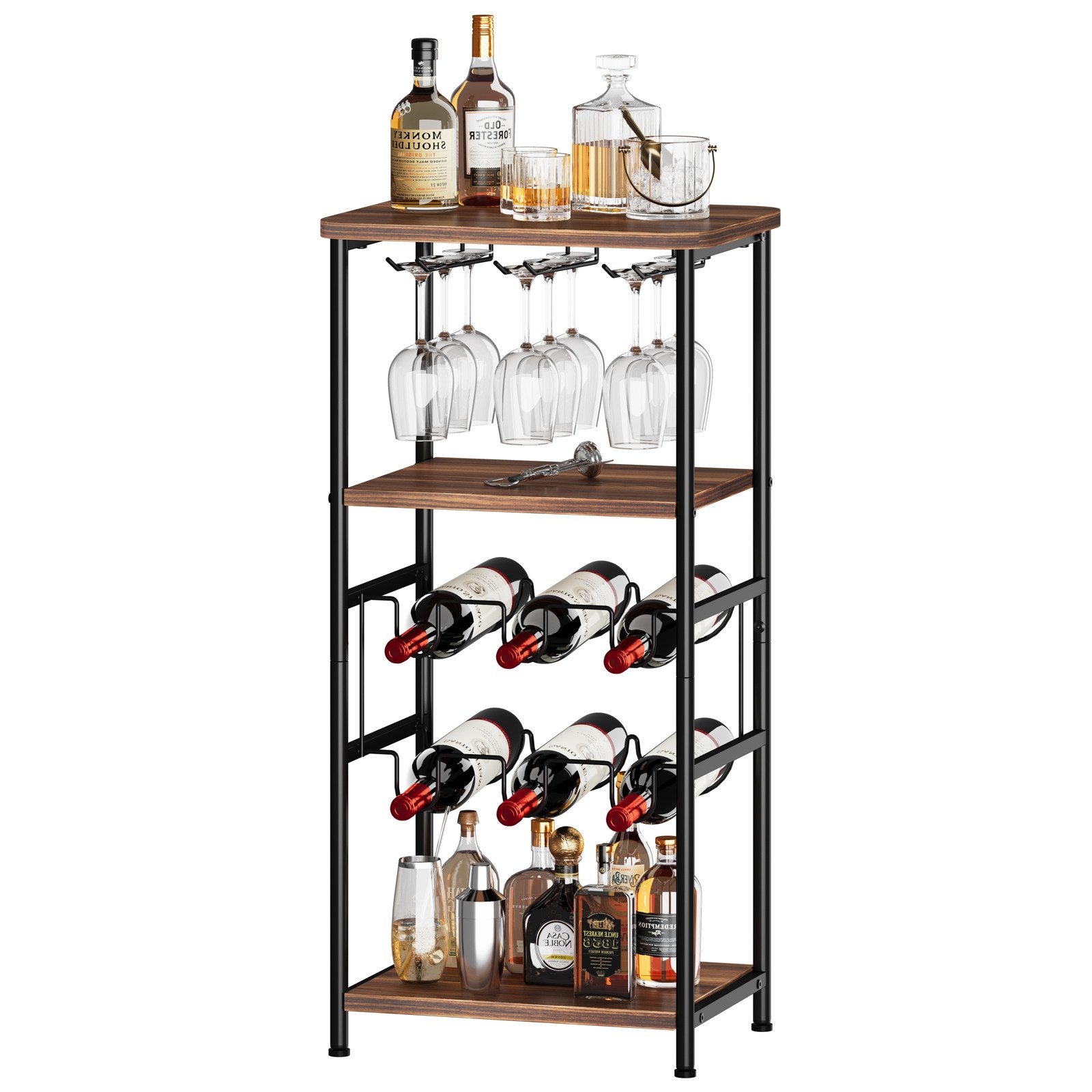 Dripex Weinregal 5 Etagen Weinregal Vintage für 6 Flaschen und 9 Gläser