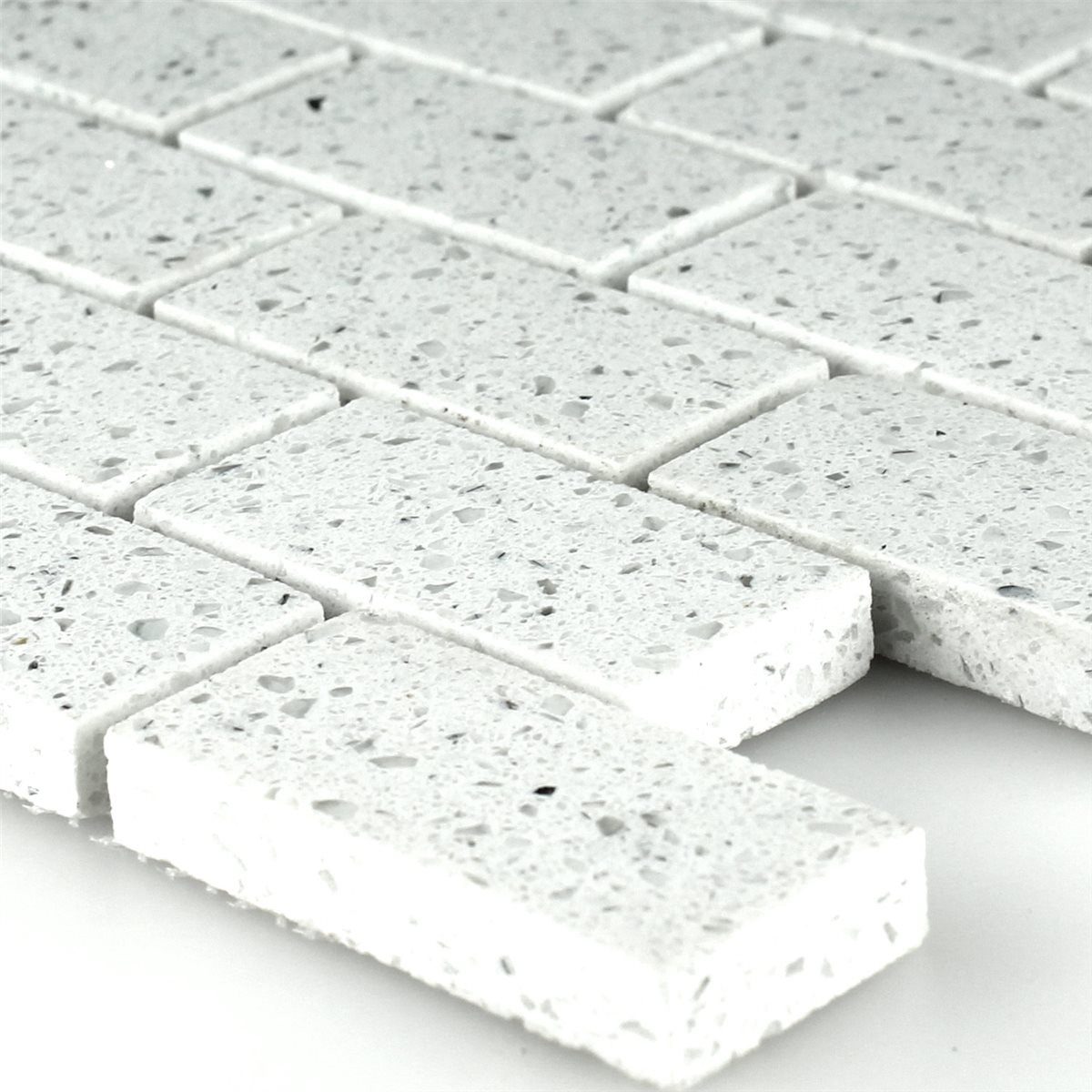 Mosafil Mosaikfliesen Mosaikfliesen Kunstharz Quarz Weiss, Naturstein-Quarzkomposit 30.000x30.000, weiß, Verlegefertig auf ein Netz geklebt - Wasserfest