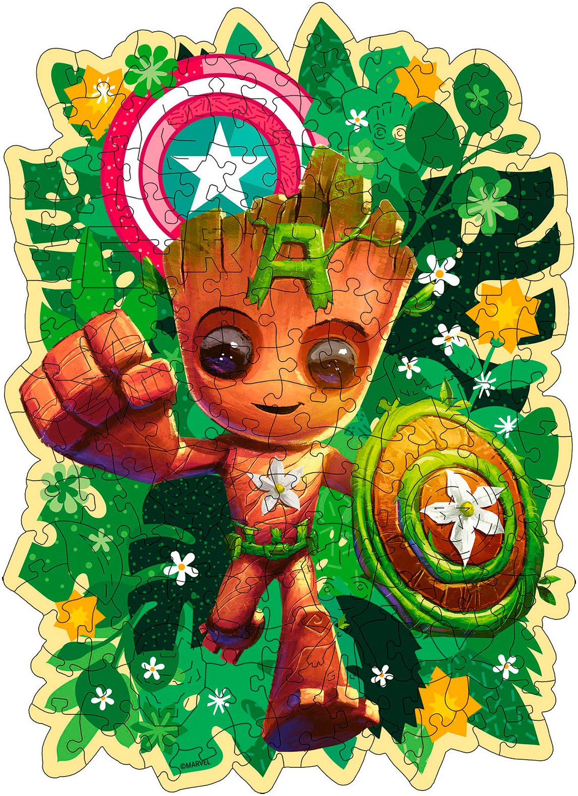 Ravensburger Konturenpuzzle Wooden, Marvel Heroes, Groot, 150 Puzzleteile, aus Holz, Made in Europe